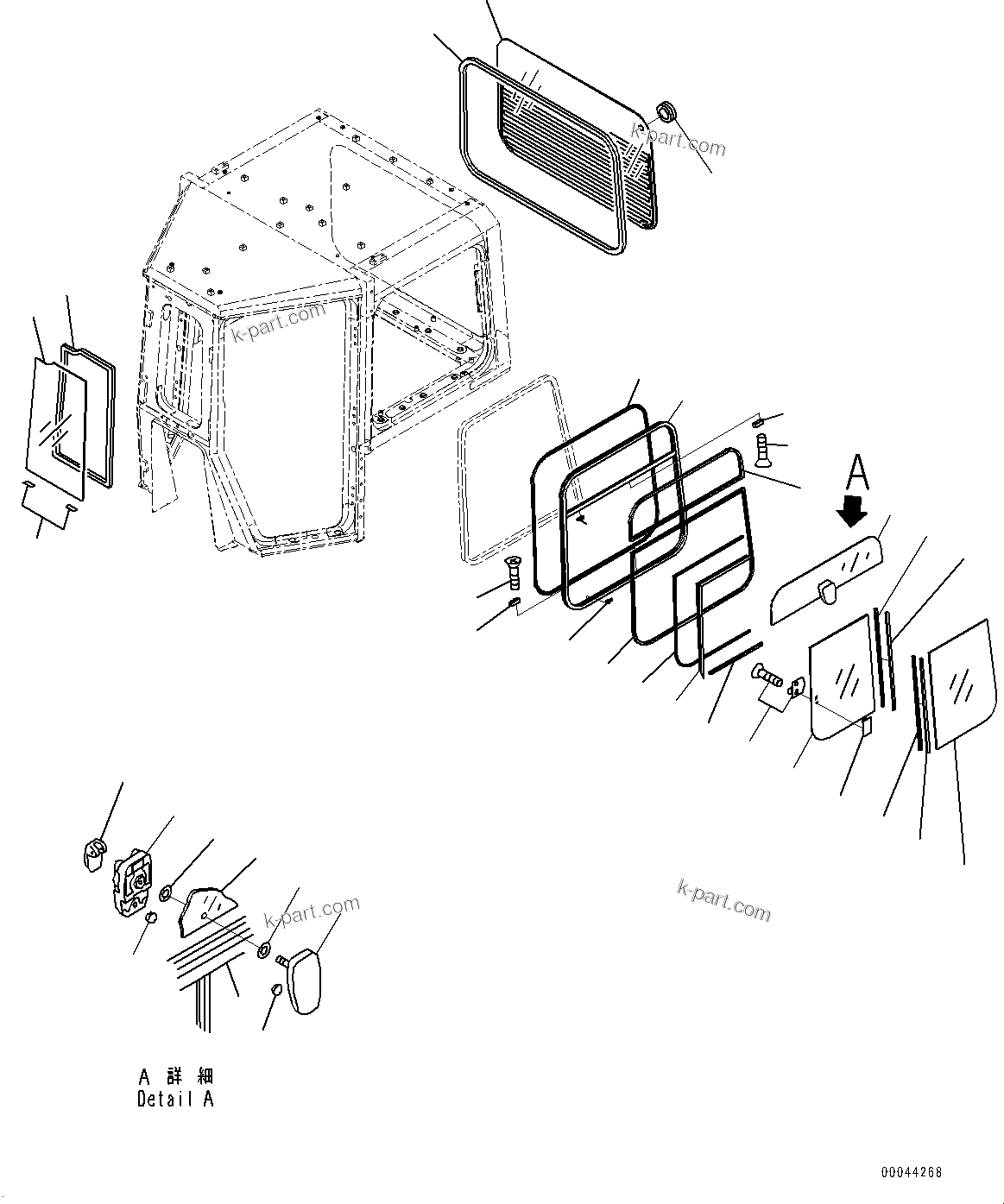 Komatsu parts book diagram for D375A-6 S/N 62001-UP (Mining Specification): CAB, WINDOW SASH (1/2)(#62001-)