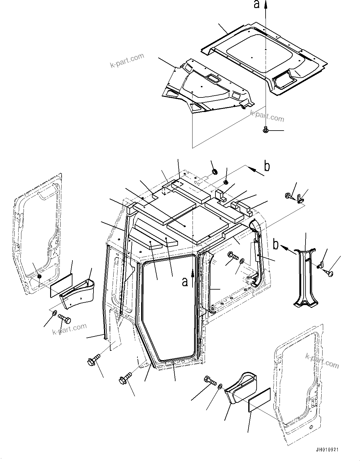 Komatsu parts book diagram for D375A-6 S/N 62001-UP (Mining Specification): CAB, ROOF LINING AND GARNISH(#62001-)