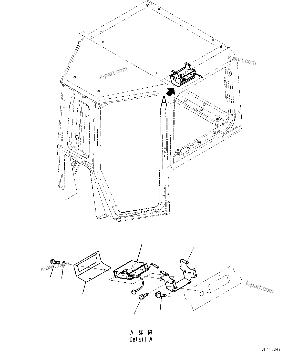 Komatsu parts book diagram for D375A-6 S/N 62001-UP (Mining Specification): RADIO ANTENNA AND SPEAKER, AM-FM RADIO AND CASSETTE STEREO(#62001-)