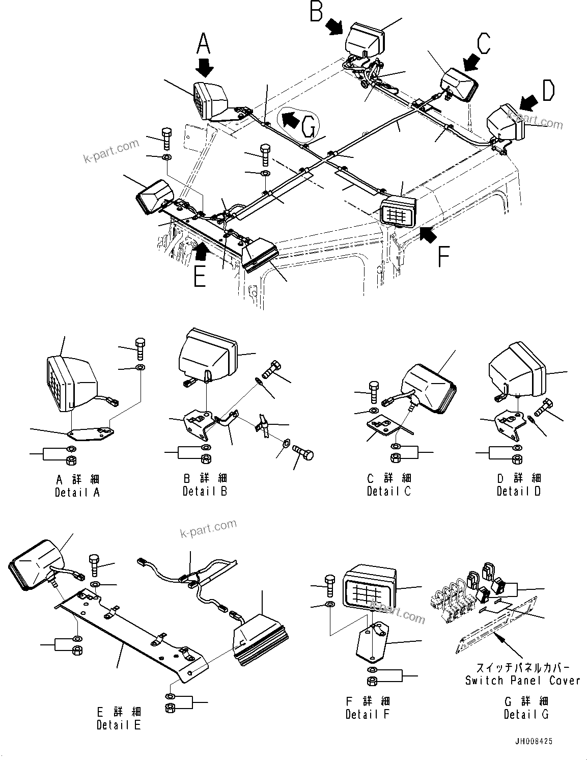 Komatsu parts book diagram for D375A-6 S/N 62001-UP (Mining Specification): WORKING LAMP, (#60001-)