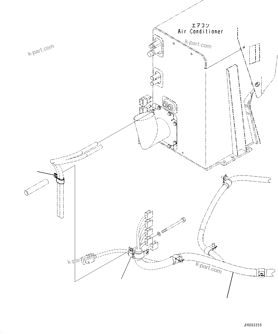 Komatsu parts book diagram for D375A-6 S/N 62001-UP (Mining Specification): DASHBOARD, AIR CONDITIONER DRAIN PIPING MOUNTING(#60001-60195)