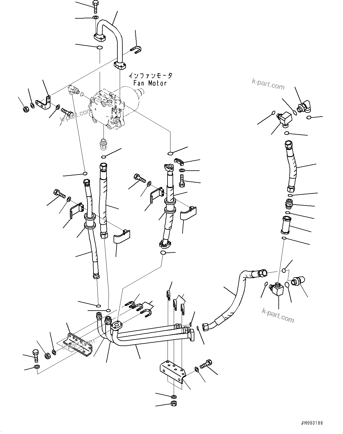 Komatsu parts book diagram for D375A-6 S/N 62001-UP (Mining Specification): RADIATOR GUARD, FAN MOTOR PIPING(#62001-)