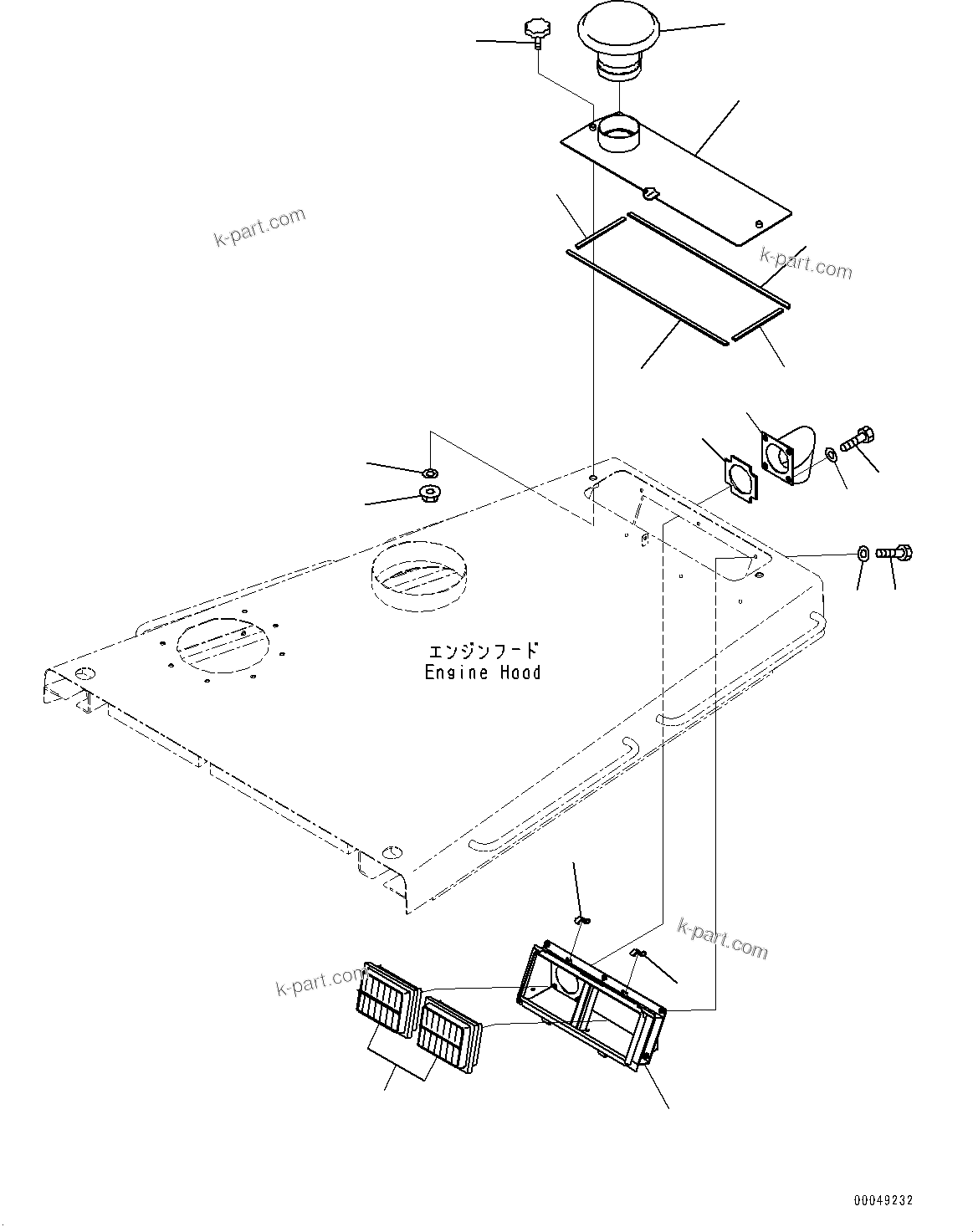 Komatsu parts book diagram for D375A-6 S/N 62001-UP (Mining Specification): ENGINE HOOD AND SIDE COVER GROUP, AIR CLEANER DUCT(#60001-)