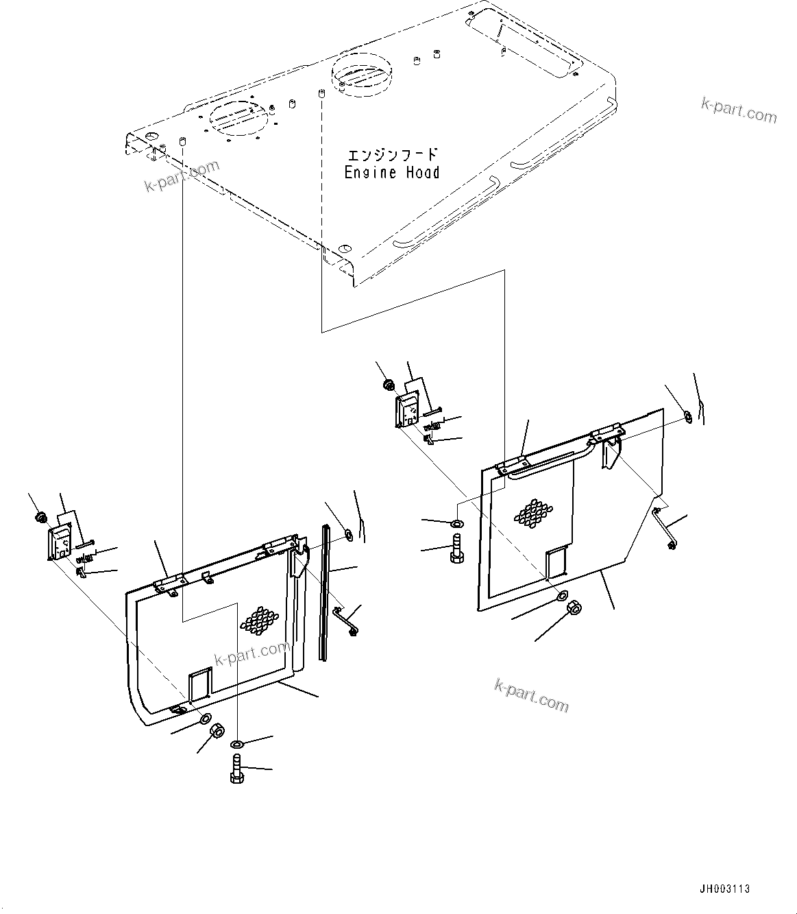 Komatsu parts book diagram for D375A-6 S/N 62001-UP (Mining Specification): ENGINE HOOD AND SIDE COVER GROUP, SIDE COVER TOP, R.H.(#60001-)