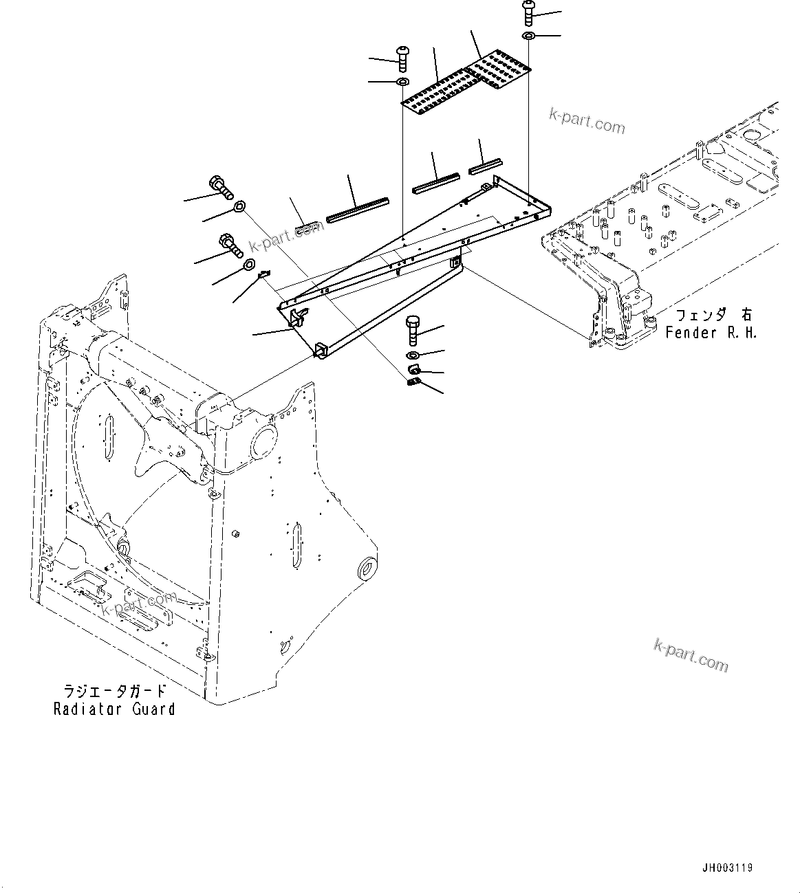 Komatsu parts book diagram for D375A-6 S/N 62001-UP (Mining Specification): ENGINE HOOD AND SIDE COVER GROUP, SIDE COVER BOTTOM, R.H.(#60001-)