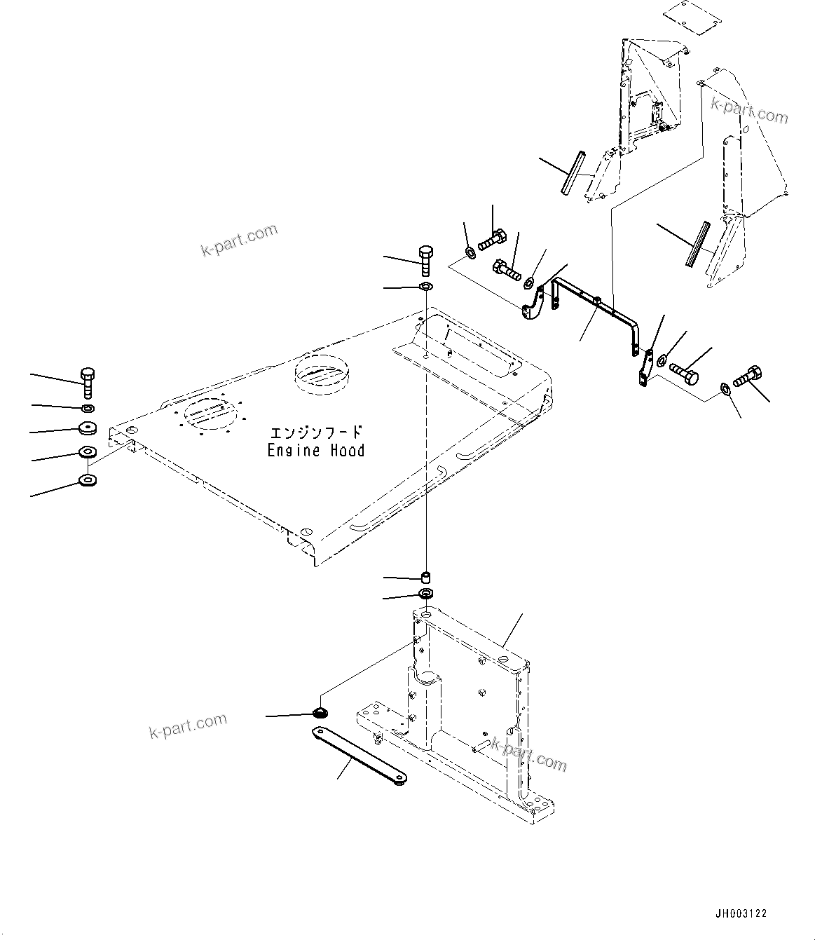 Komatsu parts book diagram for D375A-6 S/N 62001-UP (Mining Specification): ENGINE HOOD AND SIDE COVER GROUP, HOOD MOUNTING(#60001-60401)