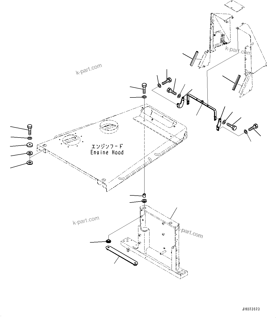 Komatsu parts book diagram for D375A-6 S/N 62001-UP (Mining Specification): ENGINE HOOD AND SIDE COVER GROUP, HOOD MOUNTING(#60402-)