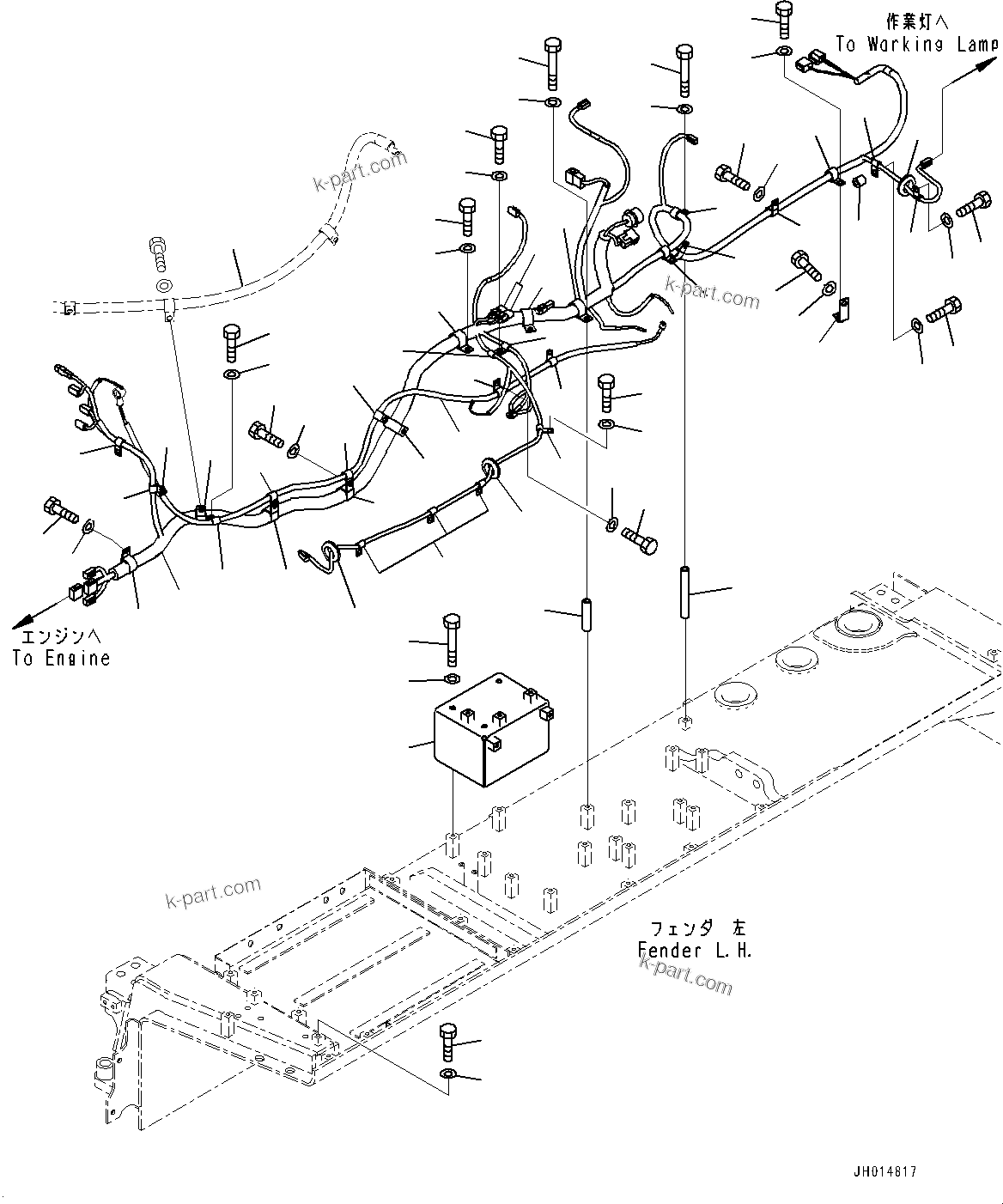Komatsu parts book diagram for D375A-6 S/N 62001-UP (Mining Specification): FENDER, WIRING HARNESS, L.H.(#62001-)