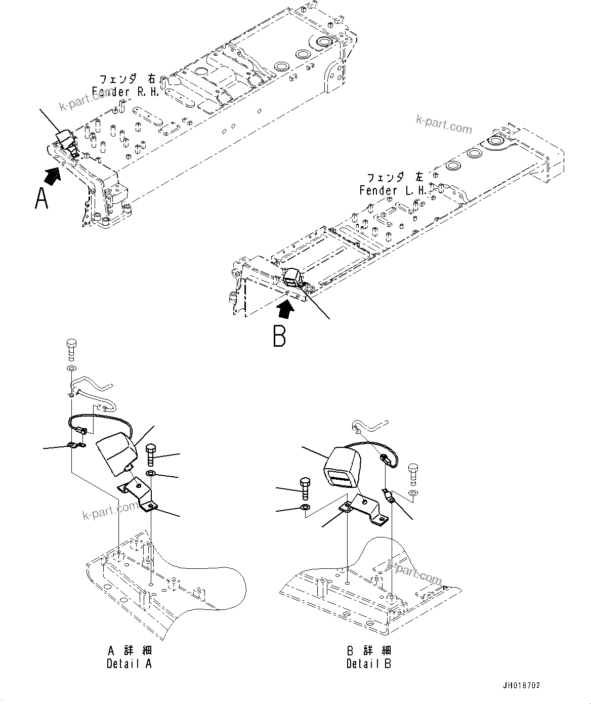 Komatsu parts book diagram for D375A-6 S/N 62001-UP (Mining Specification): FENDER, WORKING LAMP(#62001-)