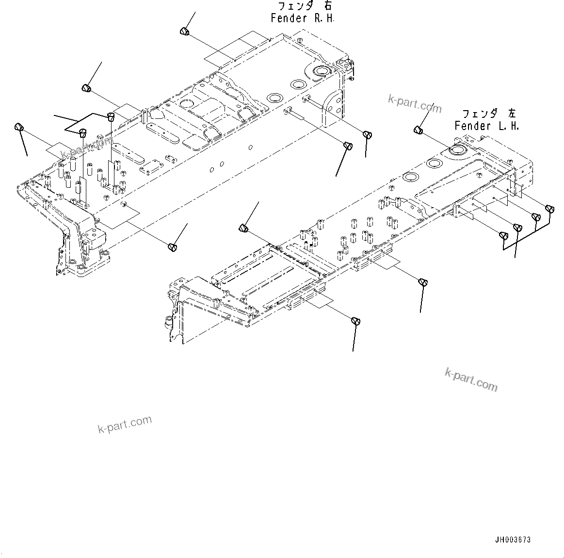 Komatsu parts book diagram for D375A-6 S/N 62001-UP (Mining Specification): FENDER, PLUG(#62001-)