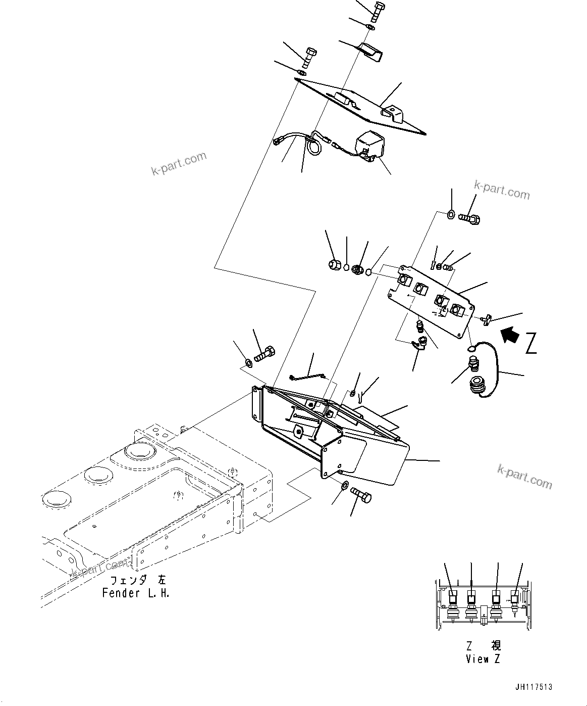 Komatsu parts book diagram for D375A-6 S/N 62001-UP (Mining Specification): FENDER, SERVICE CENTER FIELD INSTALLATION, L.H.(#62001-)
