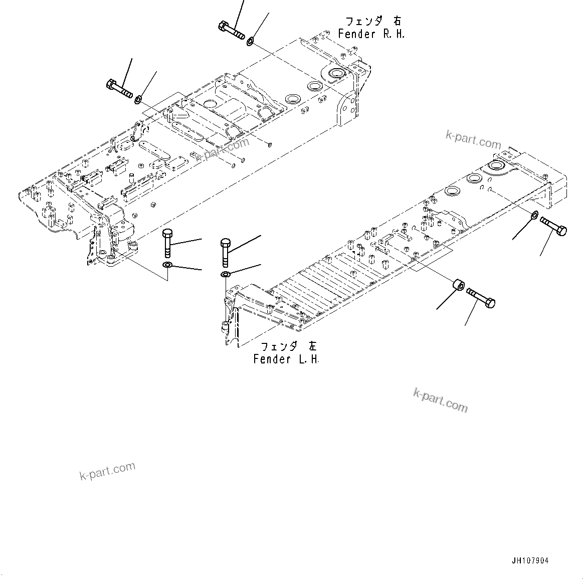 Komatsu parts book diagram for D375A-6 S/N 62001-UP (Mining Specification): FENDER RELATED PARTS, BOLT(#60590-)
