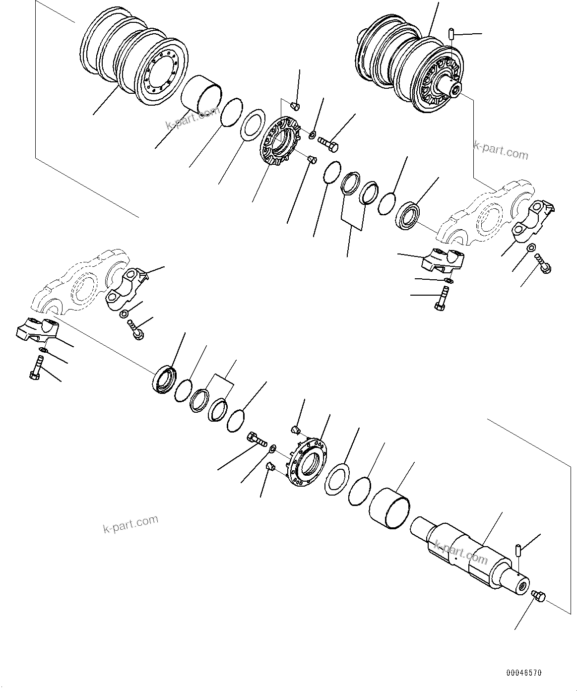 Komatsu parts book diagram for D375A-6 S/N 62001-UP (Mining Specification): TRACK FRAME, TRACK ROLLER, L.H. (1/2) (COLD AREA SPECIFICATION A (-30 DEG C))(#60001-60370)