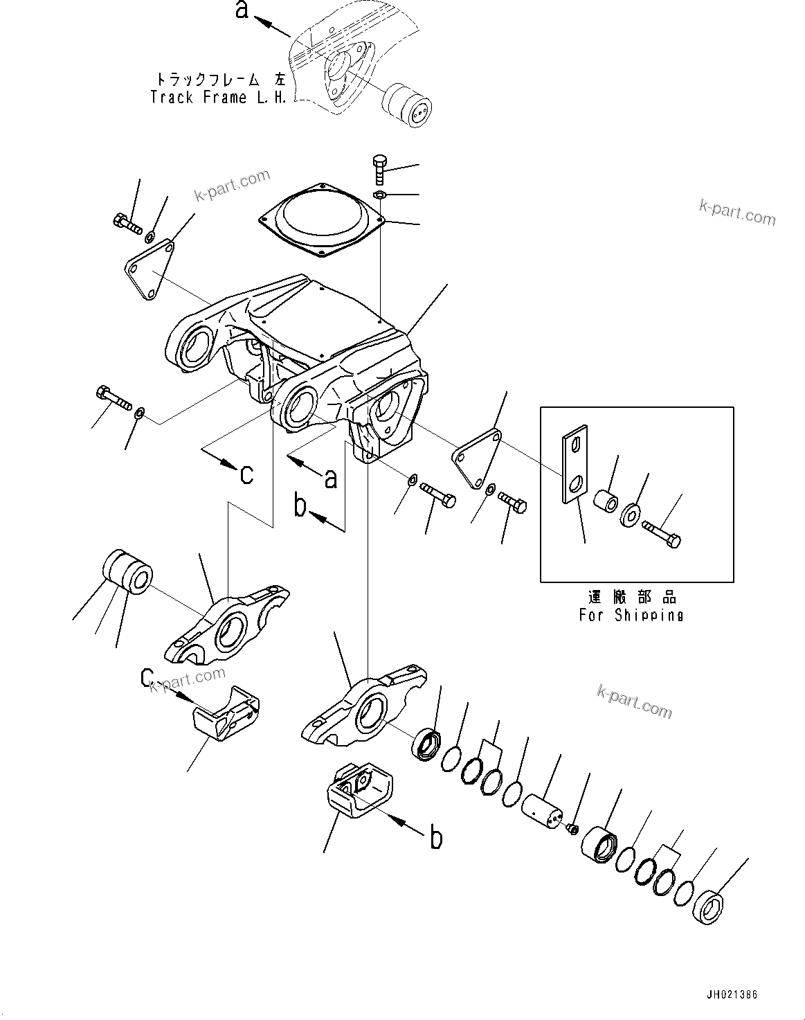 Komatsu parts book diagram for D375A-6 S/N 62001-UP (Mining Specification): TRACK FRAME, 2ND AND 3RD BOGIE, L.H. (COLD AREA SPECIFICATION A (-30 DEG C))(#60371-)