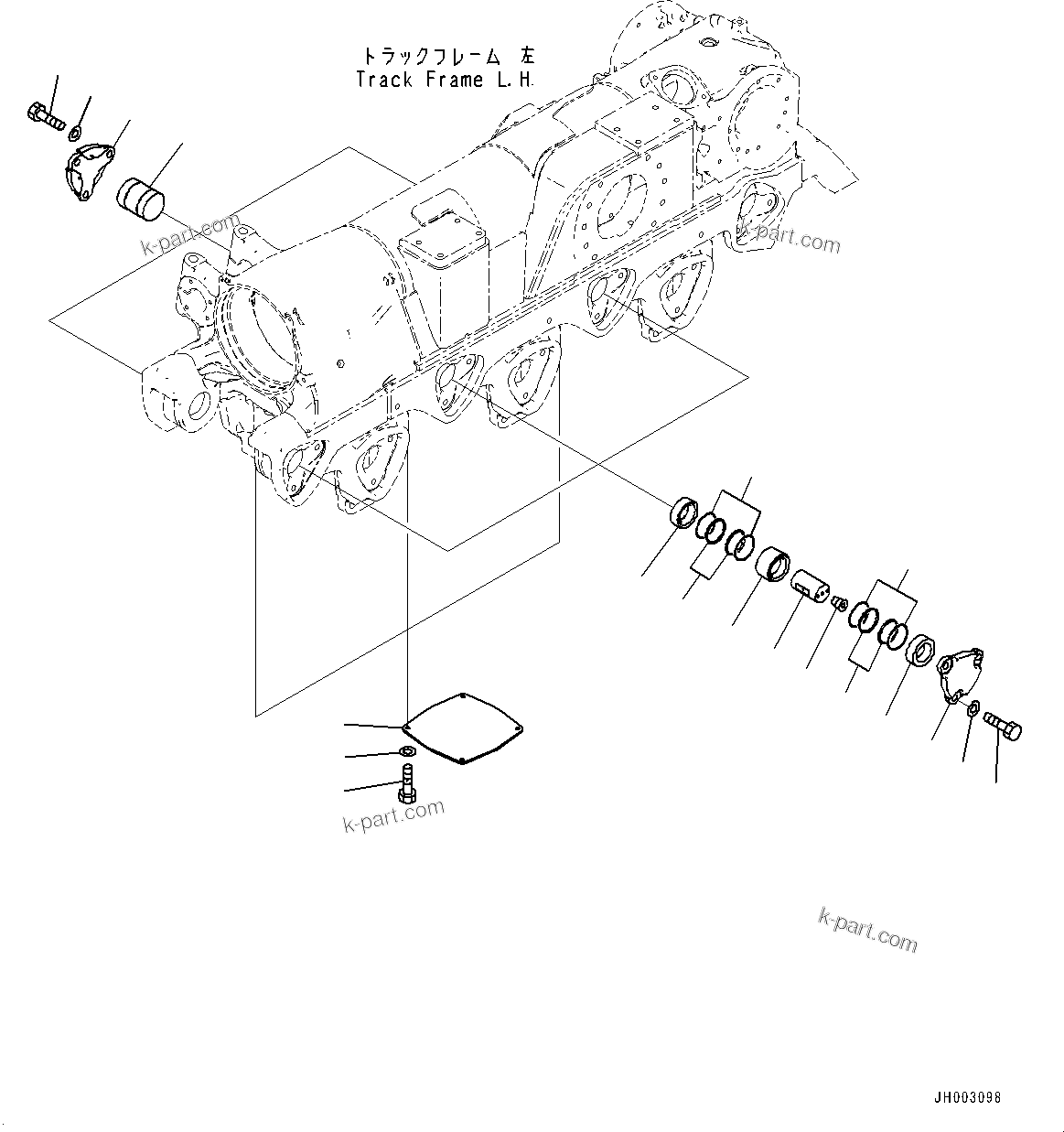 Komatsu parts book diagram for D375A-6 S/N 62001-UP (Mining Specification): TRACK FRAME, 2ND, 3RD AND 4TH BOGIE MOUNTING, L.H. (COLD AREA SPECIFICATION A (-30 DEG C))(#60001-)