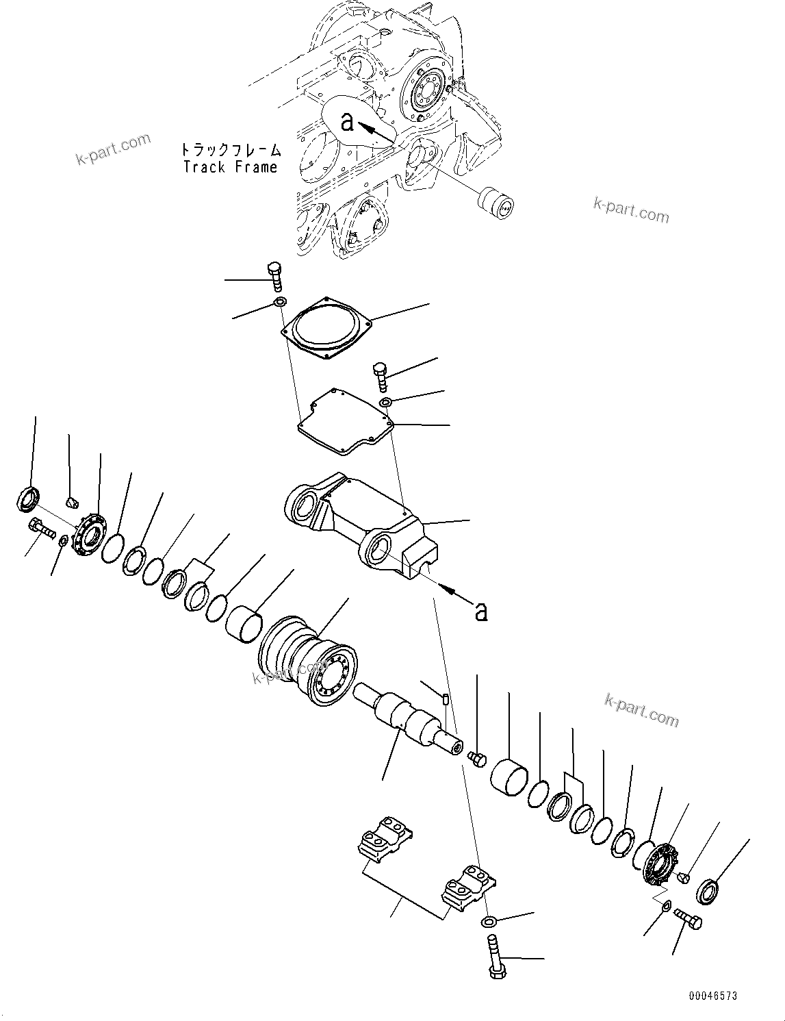 Komatsu parts book diagram for D375A-6 S/N 62001-UP (Mining Specification): TRACK FRAME, 5TH BOGIE AND TRACK ROLLER, L.H. (1/2) (COLD AREA SPECIFICATION A (-30 DEG C))(#60001-60370)