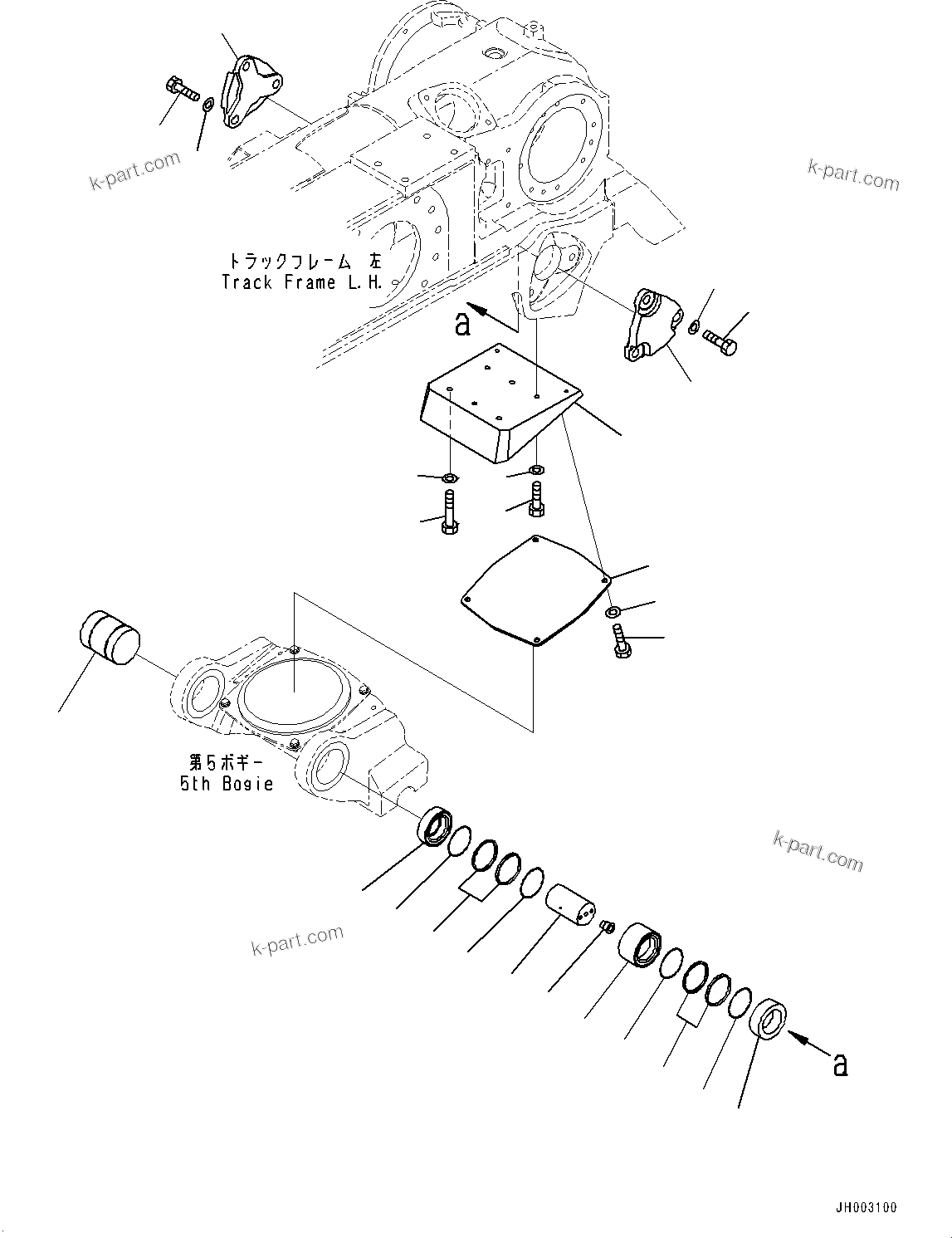 Komatsu parts book diagram for D375A-6 S/N 62001-UP (Mining Specification): TRACK FRAME, 5TH BOGIE AND TRACK ROLLER, L.H. (2/2) (COLD AREA SPECIFICATION A (-30 DEG C))(#60001-)