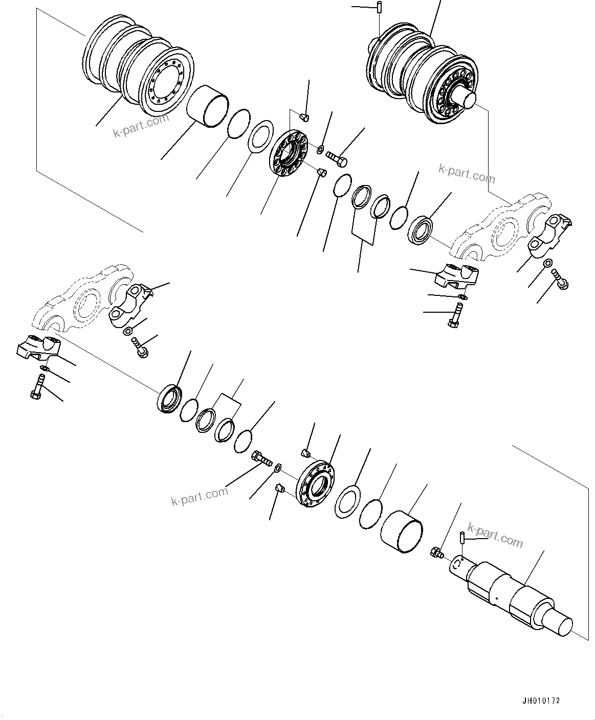 Komatsu parts book diagram for D375A-6 S/N 62001-UP (Mining Specification): TRACK FRAME, TRACK ROLLER, R.H. (2/2) (COLD AREA SPECIFICATION A (-30 DEG C))(#60371-)