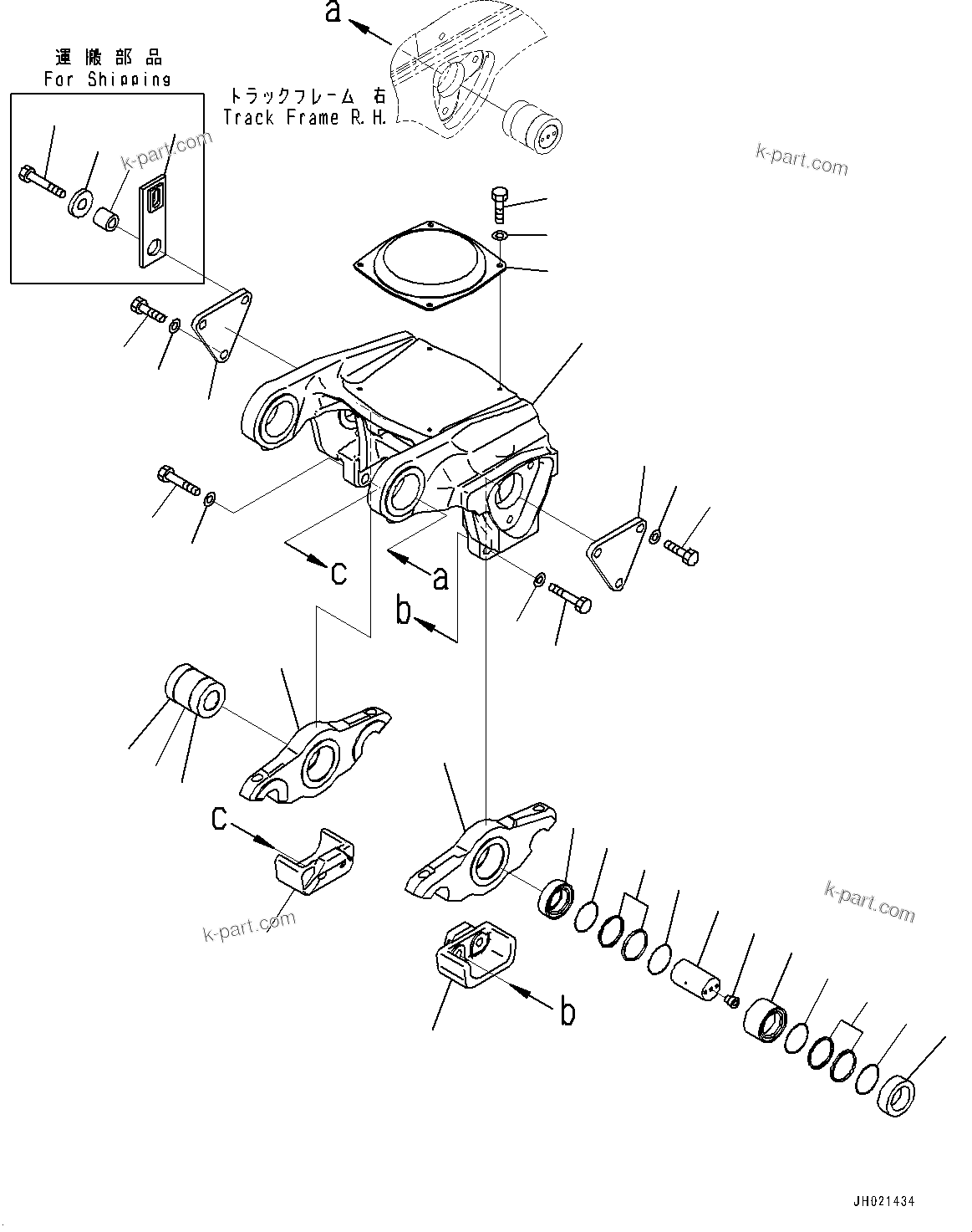 Komatsu parts book diagram for D375A-6 S/N 62001-UP (Mining Specification): TRACK FRAME, 2ND AND 3RD BOGIE, R.H. (COLD AREA SPECIFICATION A (-30 DEG C))(#60371-)