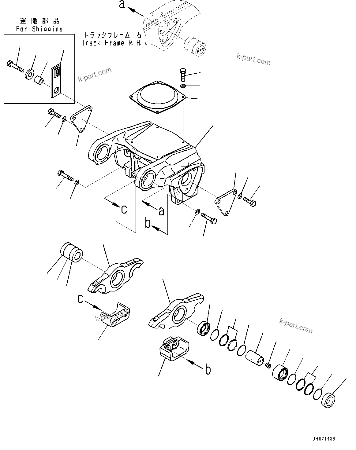 Komatsu parts book diagram for D375A-6 S/N 62001-UP (Mining Specification): TRACK FRAME, 4TH BOGIE, R.H. (COLD AREA SPECIFICATION A (-30 DEG C))(#60371-)