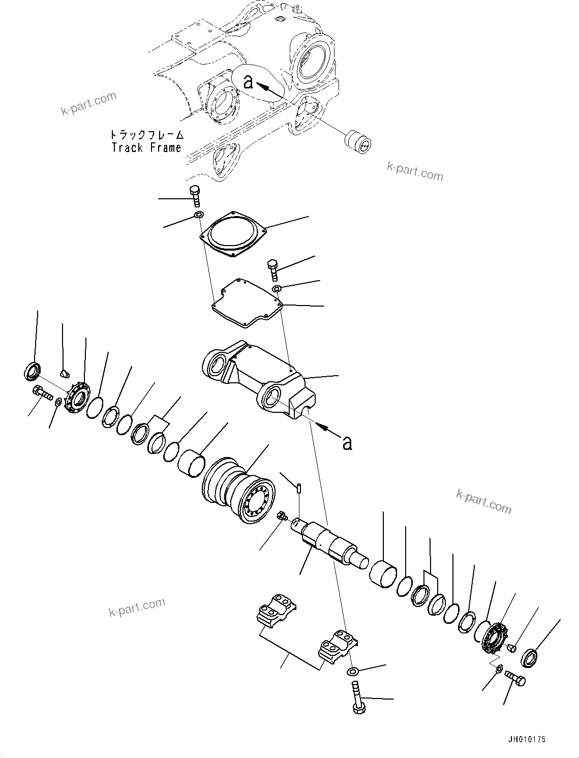 Komatsu parts book diagram for D375A-6 S/N 62001-UP (Mining Specification): TRACK FRAME, 5TH BOGIE AND TRACK ROLLER, R.H. (1/2) (COLD AREA SPECIFICATION A (-30 DEG C))(#60001-60370)