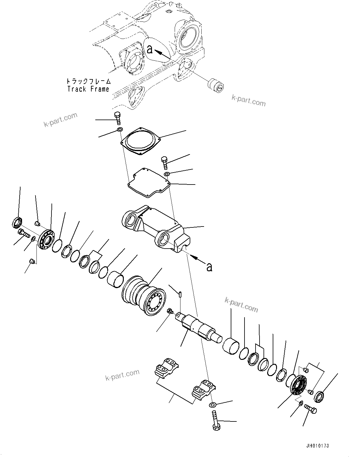 Komatsu parts book diagram for D375A-6 S/N 62001-UP (Mining Specification): TRACK FRAME, 5TH BOGIE AND TRACK ROLLER, R.H. (1/2) (COLD AREA SPECIFICATION A (-30 DEG C))(#60371-)