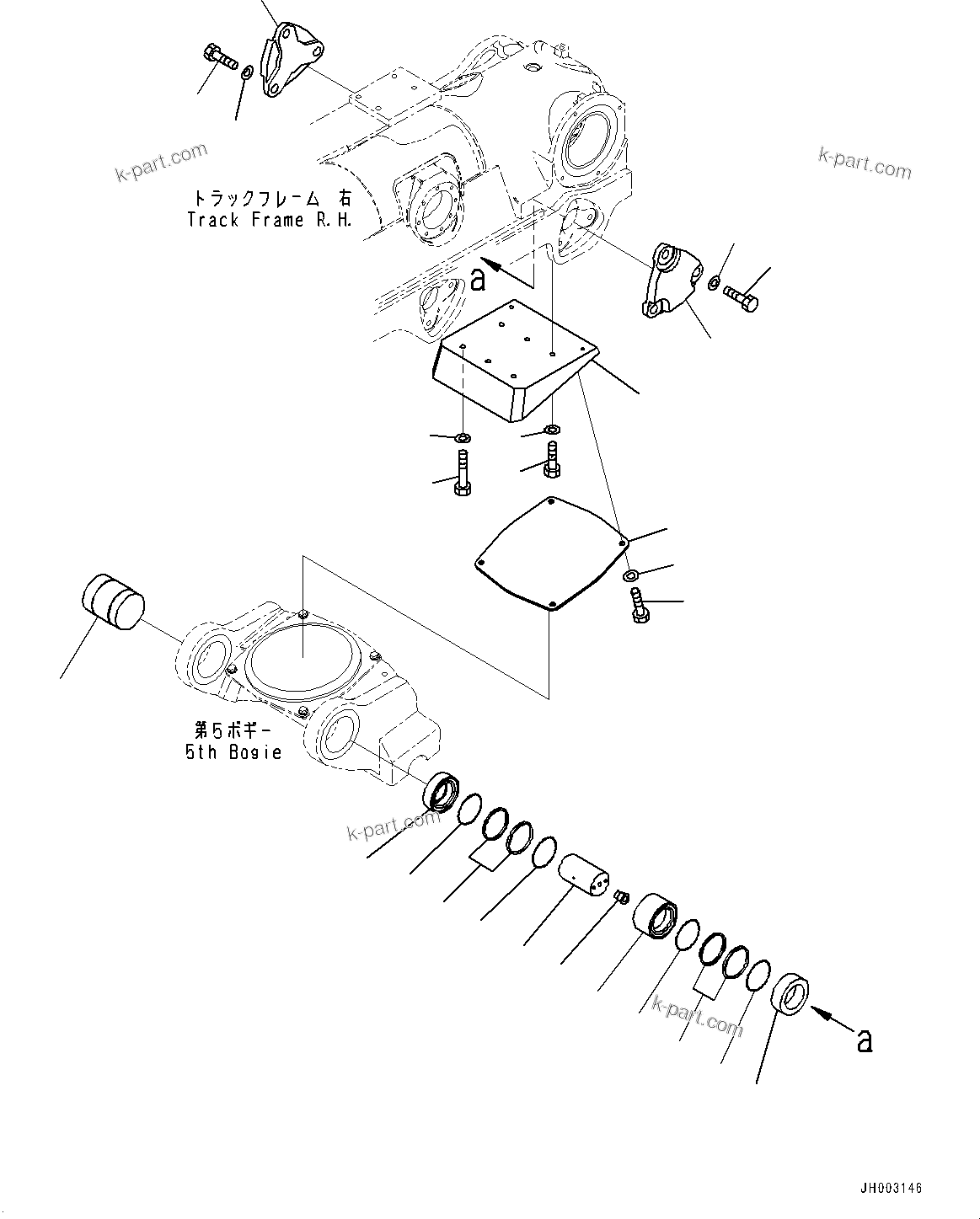 Komatsu parts book diagram for D375A-6 S/N 62001-UP (Mining Specification): TRACK FRAME, 5TH BOGIE AND TRACK ROLLER, R.H. (2/2) (COLD AREA SPECIFICATION A (-30 DEG C))(#60001-)
