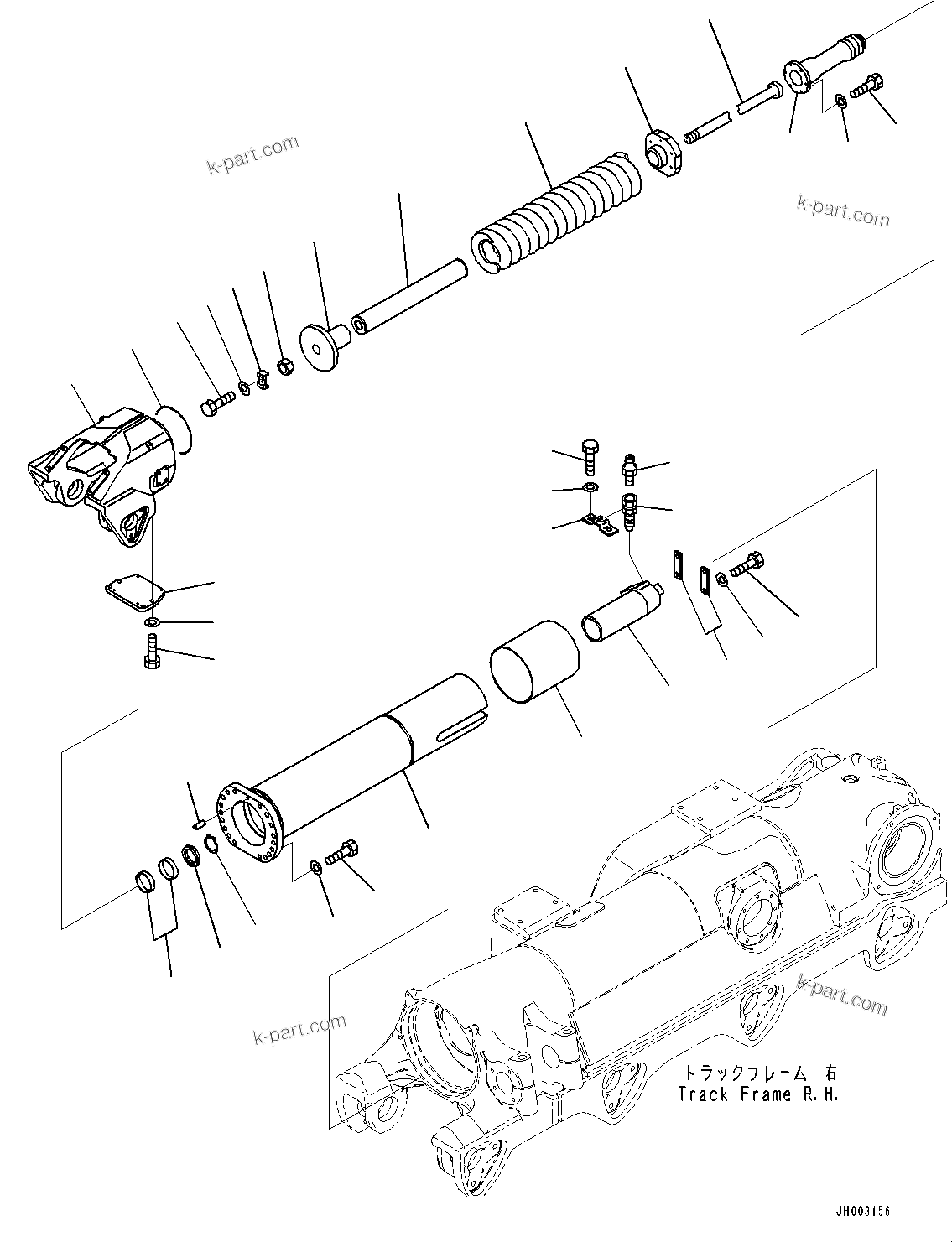 Komatsu parts book diagram for D375A-6 S/N 62001-UP (Mining Specification): TRACK FRAME, RECOIL SPRING, R.H. (COLD AREA SPECIFICATION A (-30 DEG C))(#60001-)