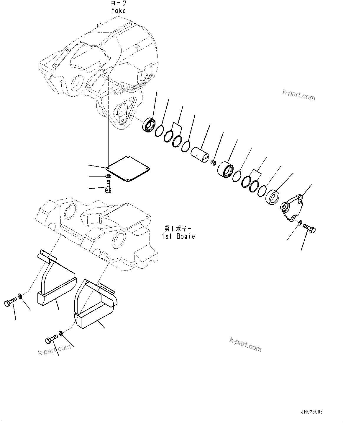Komatsu parts book diagram for D375A-6 S/N 62001-UP (Mining Specification): TRACK FRAME, 1ST BOGIE MOUNTING, R.H. (COLD AREA SPECIFICATION A (-30 DEG C))(#61018-)