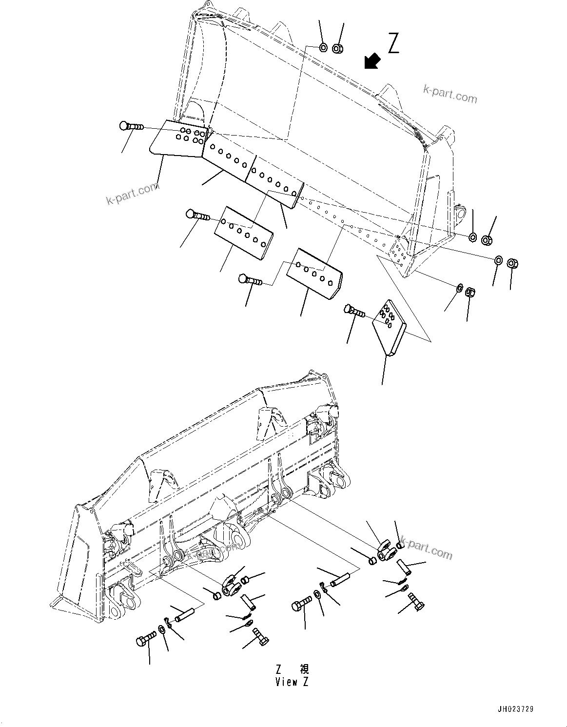 Komatsu parts book diagram for D375A-6 S/N 62001-UP (Mining Specification): DOZER BLADE, CUTTING EDGE AND END BIT (SEMI U TYPE)(#60001-)
