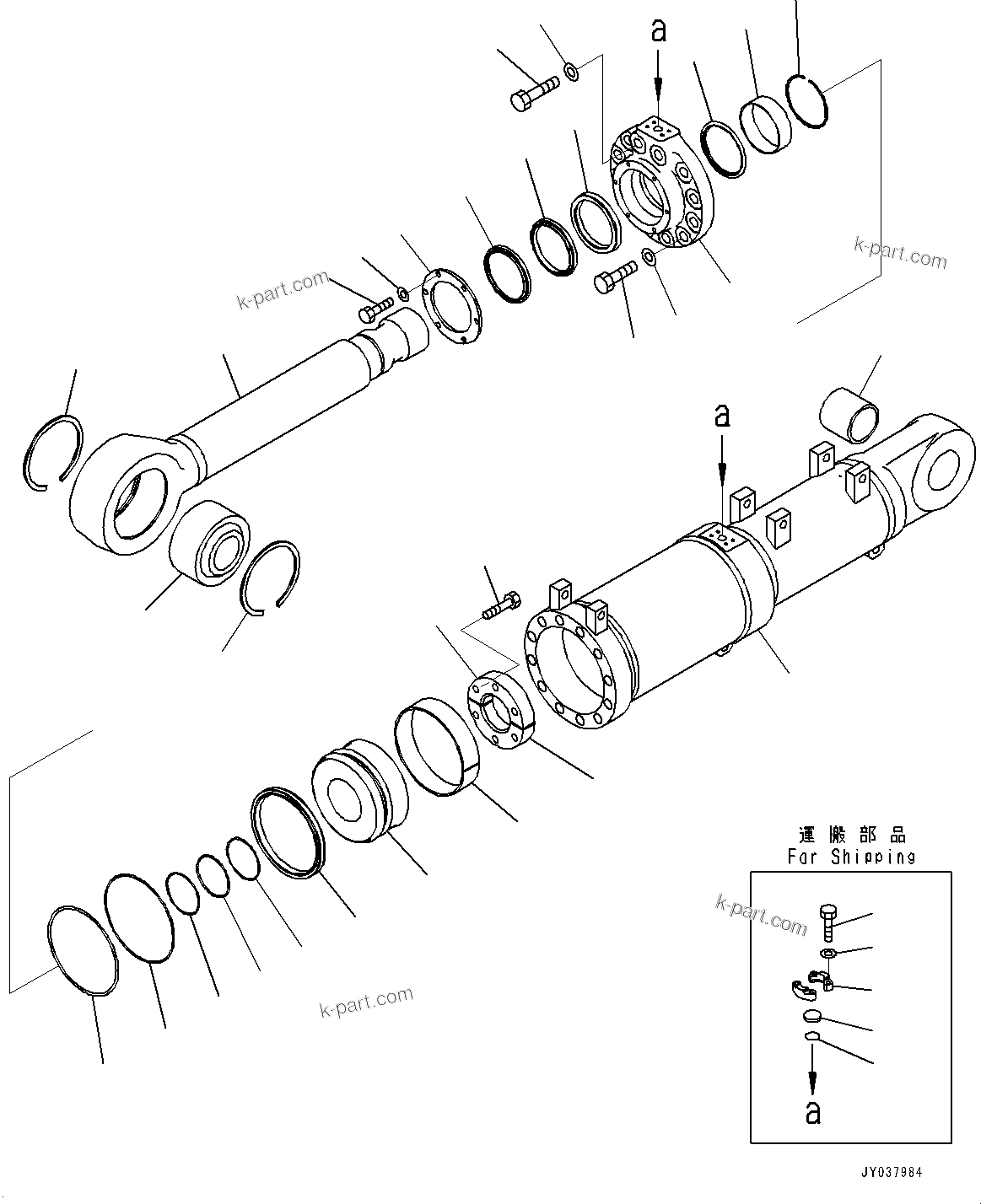 Komatsu parts book diagram for D375A-6 S/N 62001-UP (Mining Specification): DOZER BLADE TILT CYLINDER AND BRACE, INNER PARTS, BLADE SINGLE TILT CYLINDER(#60417-)