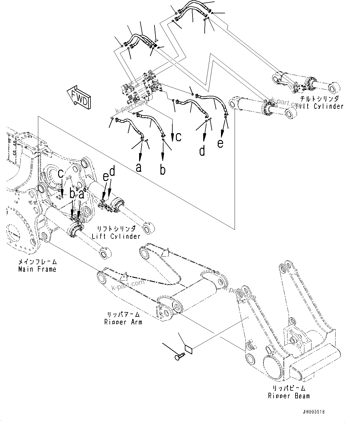 Komatsu parts book diagram for D375A-6 S/N 62001-UP (Mining Specification): RIPPER, RIPPER PIPING(#60006-60274)