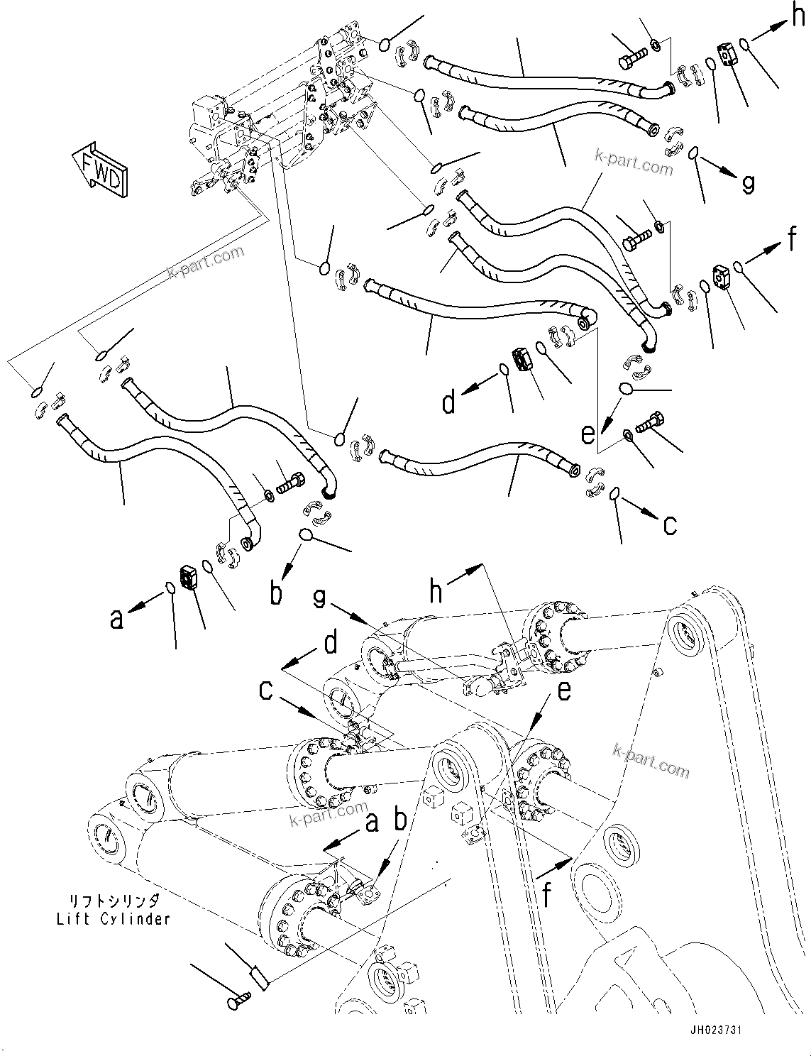 Komatsu parts book diagram for D375A-6 S/N 62001-UP (Mining Specification): RIPPER, RIPPER PIPING (VARIABLE DIGGING ANGLE GIANT TYPE, COLD AREA SPECIFICATION FOR CHINA)(#60309-)