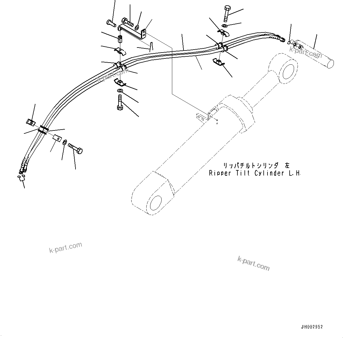 Komatsu parts book diagram for D375A-6 S/N 62001-UP (Mining Specification): RIPPER, PIN PULLER CYLINDER PIPING (VARIABLE DIGGING ANGLE GIANT TYPE, COLD AREA SPECIFICATION FOR CHINA)(#60309-)