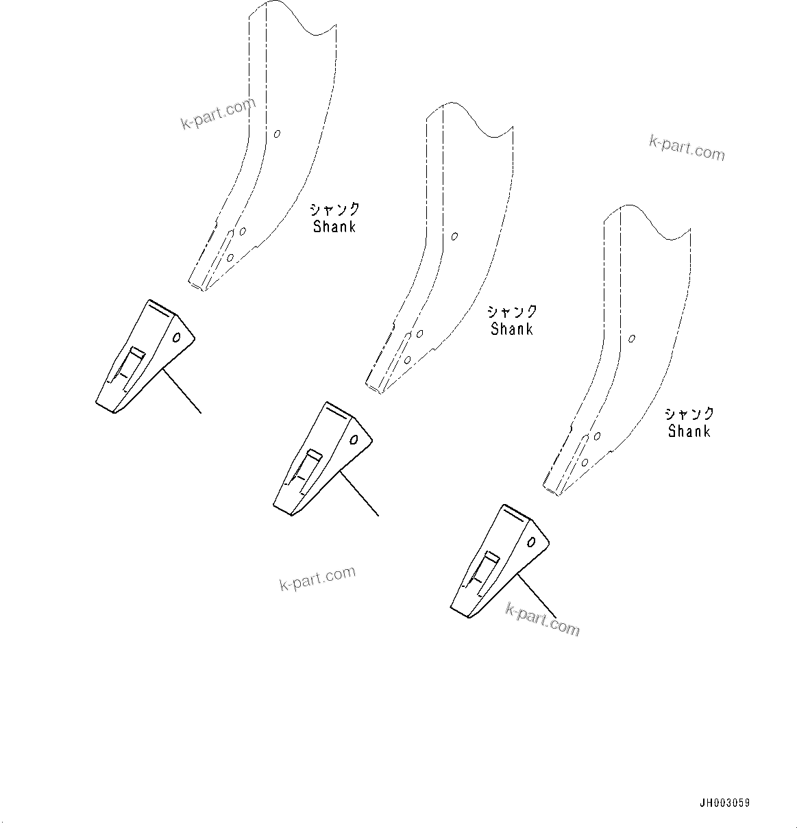Komatsu parts book diagram for D375A-6 S/N 62001-UP (Mining Specification): RIPPER POINT, (SHORT POINT, RED COLOR, ASYMMETRICAL SHAPE)(#60001-)