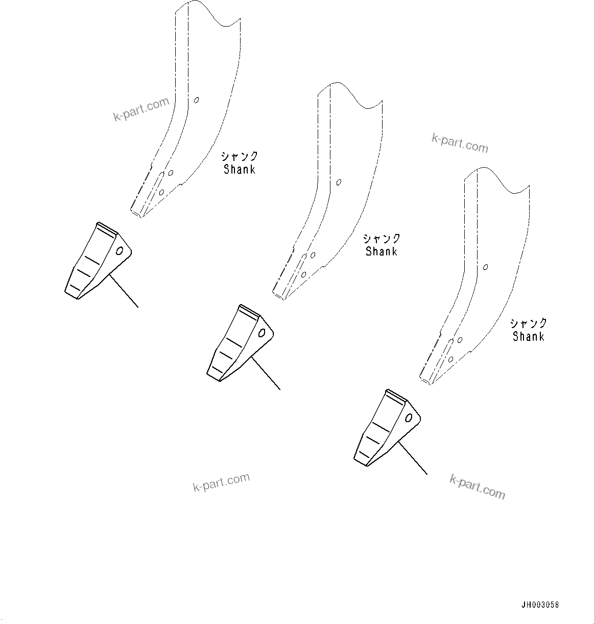 Komatsu parts book diagram for D375A-6 S/N 62001-UP (Mining Specification): RIPPER POINT, (POINT FOR LIMESTONE, ASYMMETRICAL SHAPE)(#60001-)