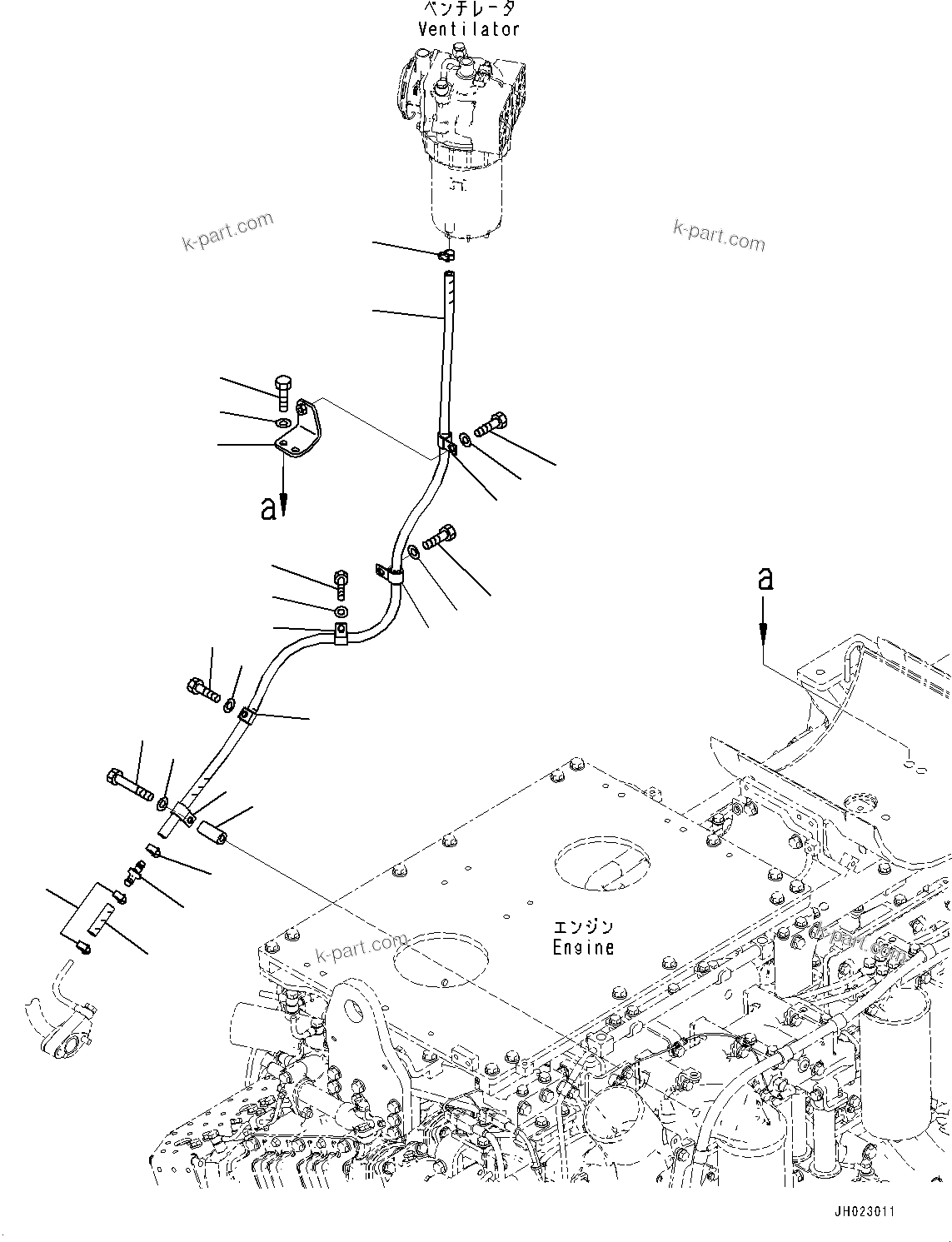 Komatsu parts book diagram for D375AI-8 S/N 81001-UP: KOMATSU CLOSED CRANKCASE VENTILATION (KCCV), DRAIN PIPING(#80041-)