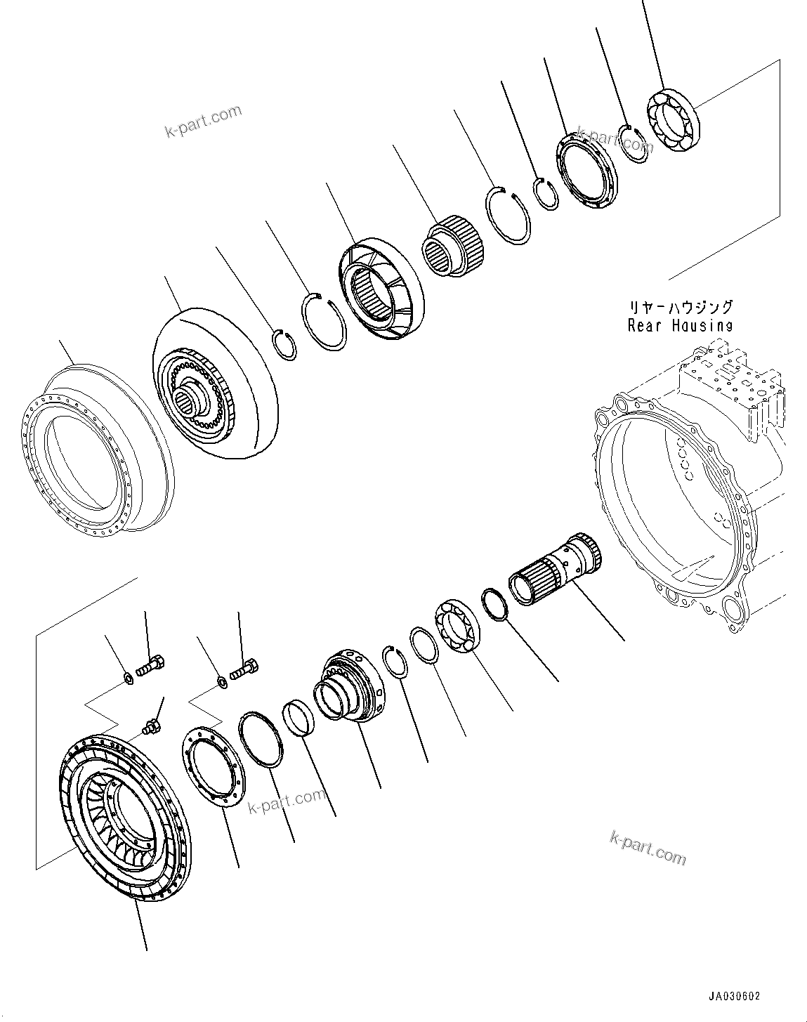 Komatsu parts book diagram for D375AI-8 S/N 81001-UP: POWER TRAIN, PUMP AND TURBINE(#80015-)