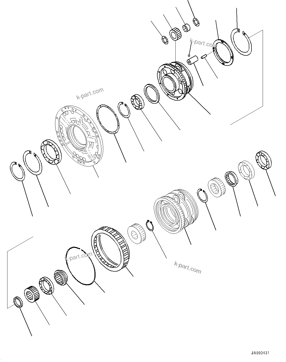 Komatsu parts book diagram for D375AI-8 S/N 81001-UP: POWER TRAIN, CARRIER (2/2)(#80015-)