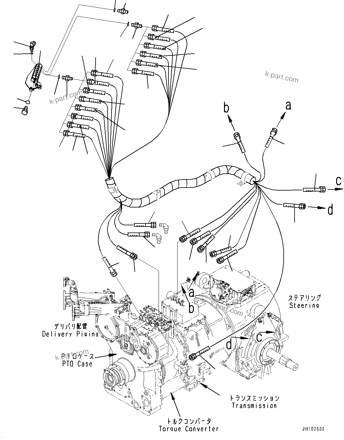 Komatsu parts book diagram for D375AI-8 S/N 81001-UP: POWER TRAIN, CONCENTRATED PIPING(#80015-)