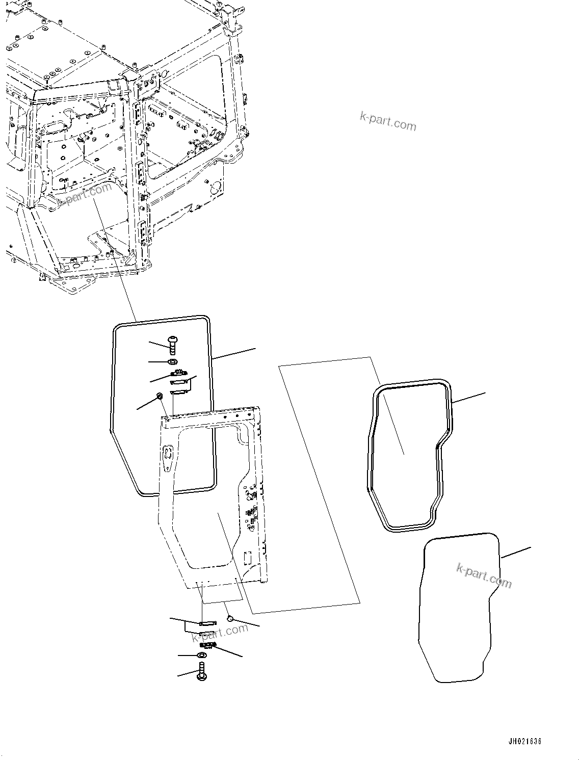 Komatsu parts book diagram for D375AI-8 S/N 81001-UP: CAB, DOOR DAMPER AND WINDOW, L.H.(#81001-)