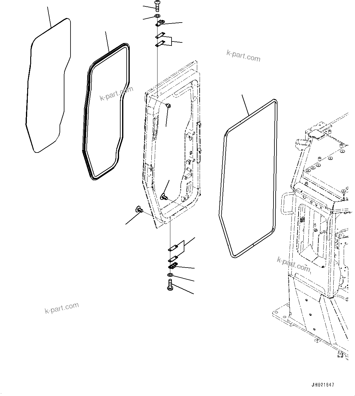 Komatsu parts book diagram for D375AI-8 S/N 81001-UP: CAB, DOOR DAMPER AND WINDOW, R.H.(#81001-)