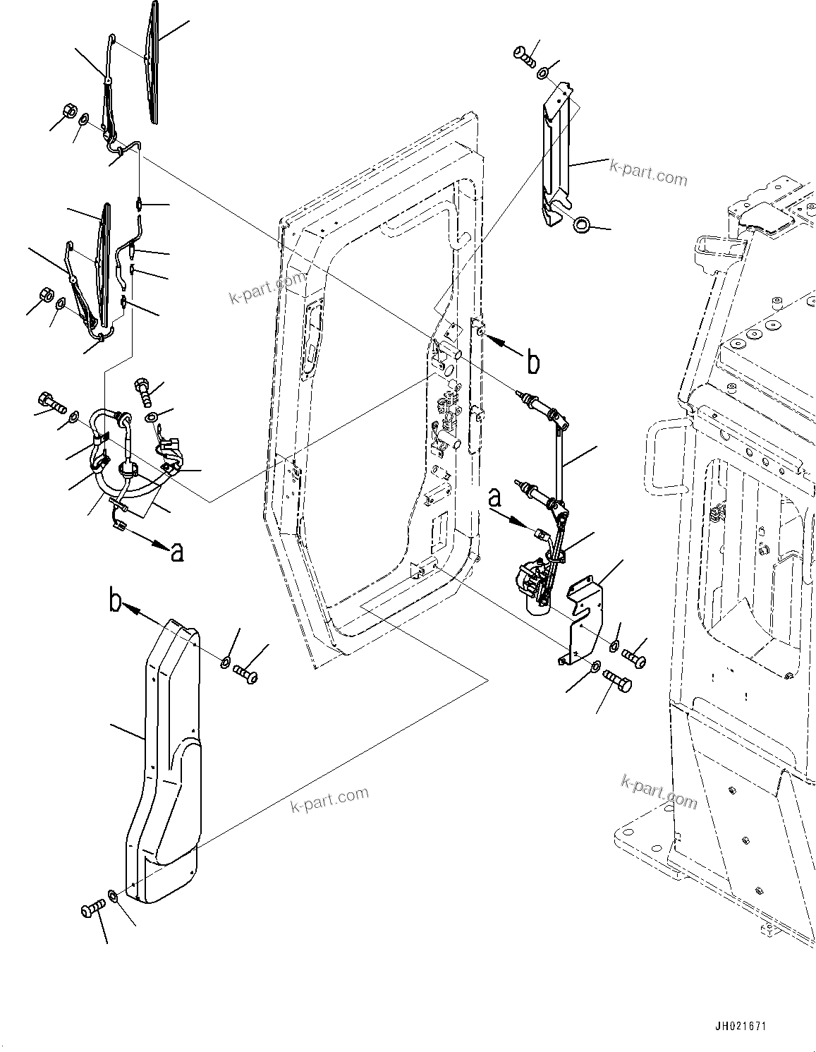 Komatsu parts book diagram for D375AI-8 S/N 81001-UP: CAB, DOOR WIPER AND COVER, R.H.(#81001-)