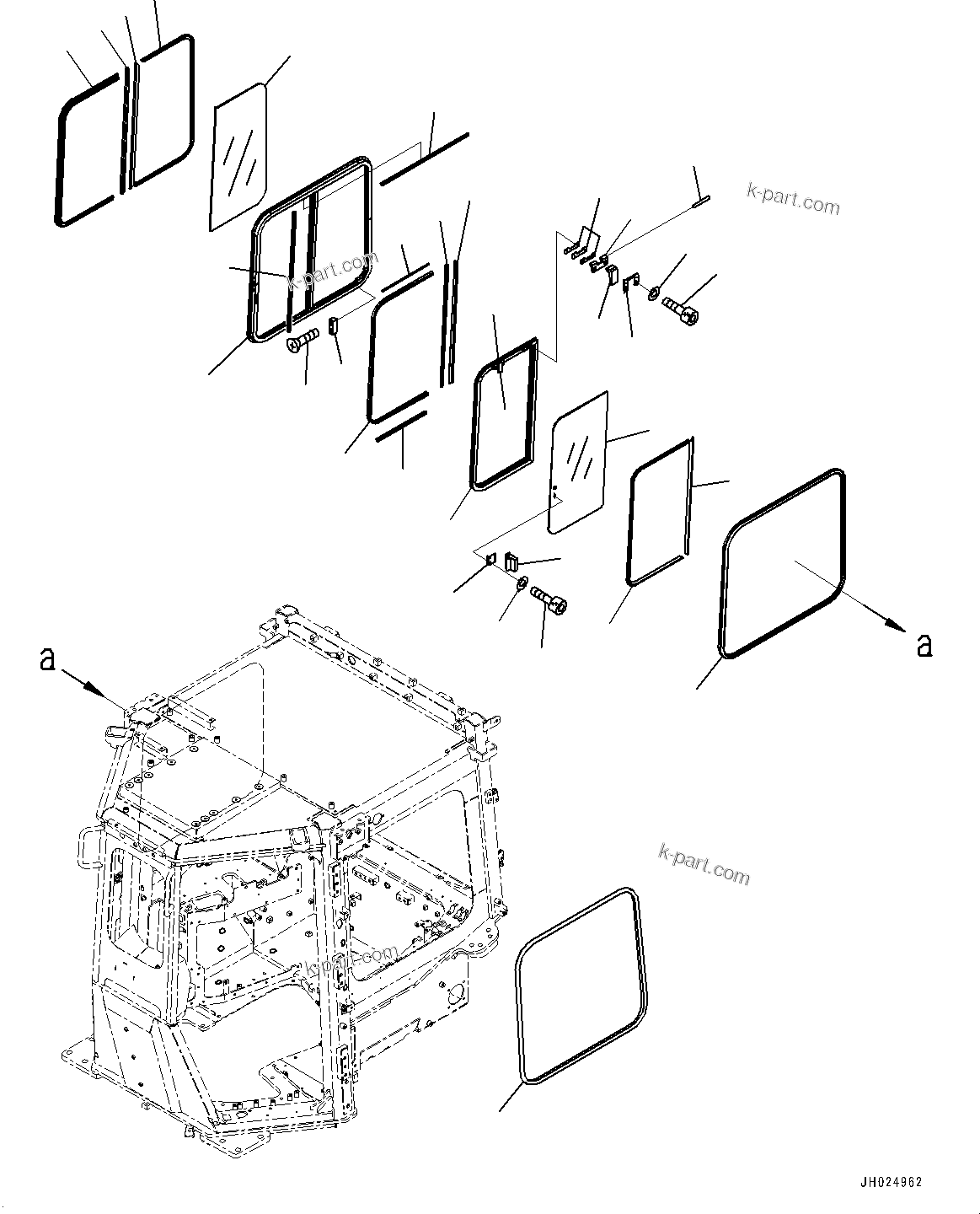 Komatsu parts book diagram for D375AI-8 S/N 81001-UP: CAB, SASH TYPE GLASS WINDOW, R.H.(#81001-)