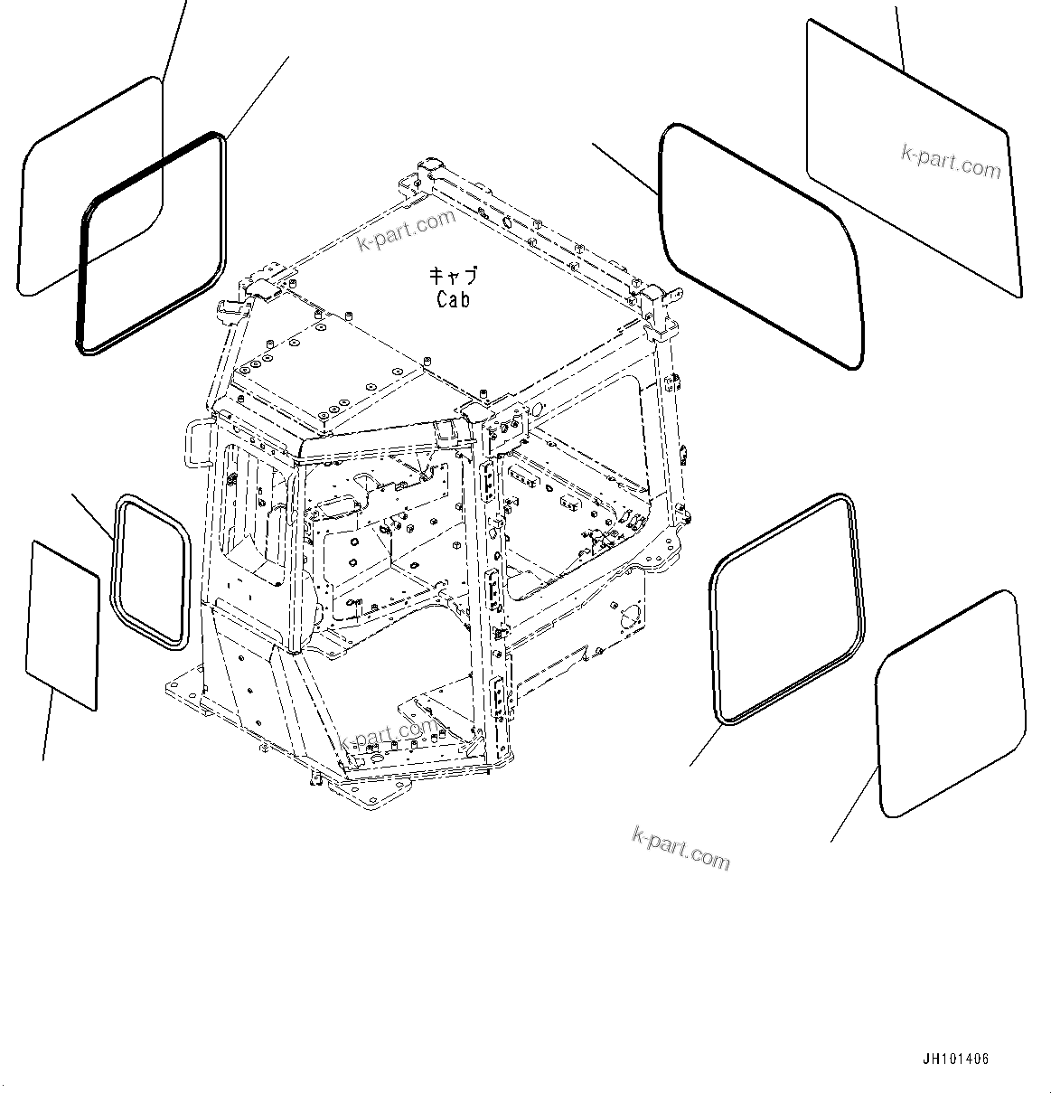 Komatsu parts book diagram for D375AI-8 S/N 81001-UP: CAB, GLASS WINDOW(#81001-)