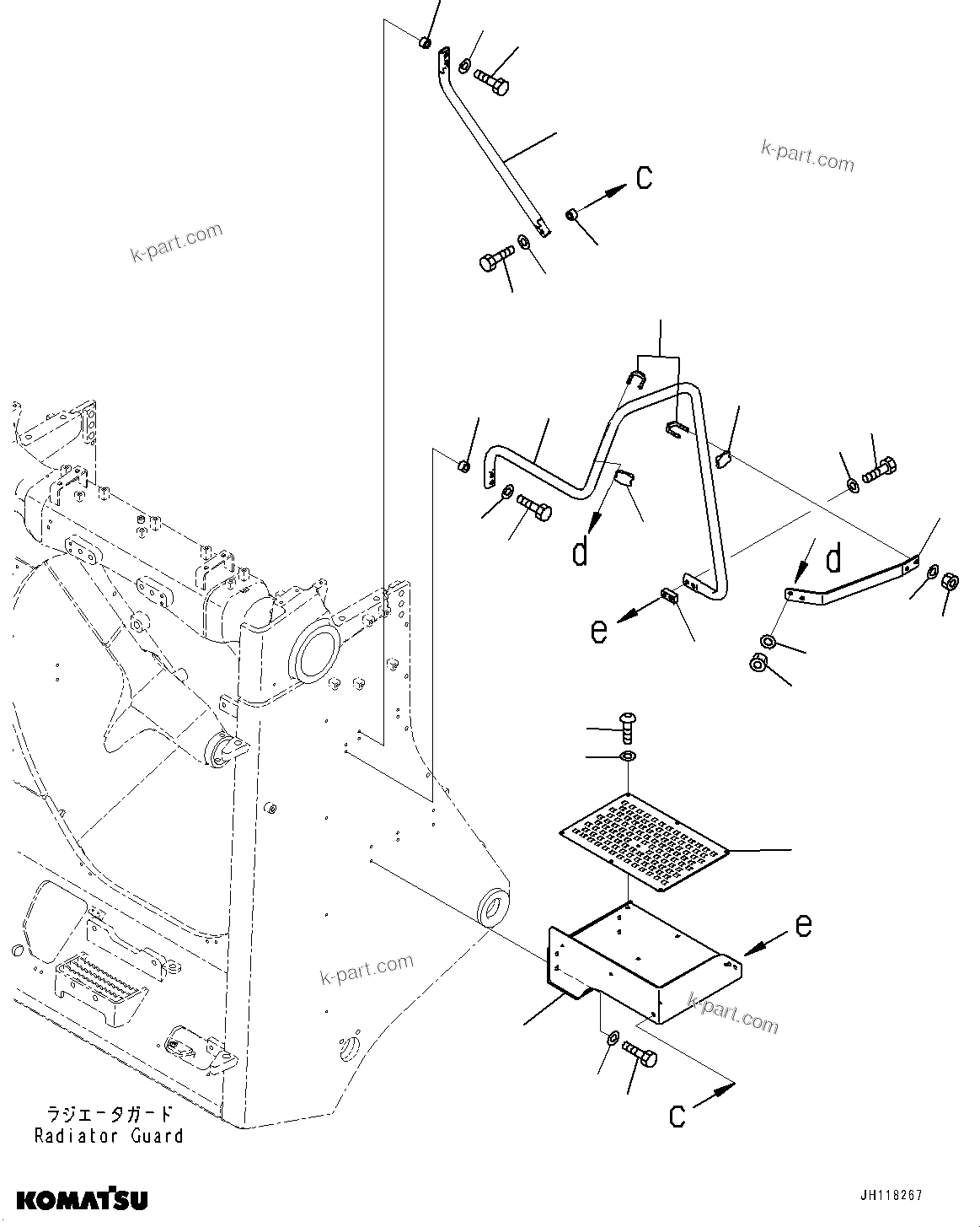 Komatsu parts book diagram for D375AI-8 S/N 81001-UP: RADIATOR GUARD RELATED PARTS, GRIP AND STEP (1/2)(#80223-)