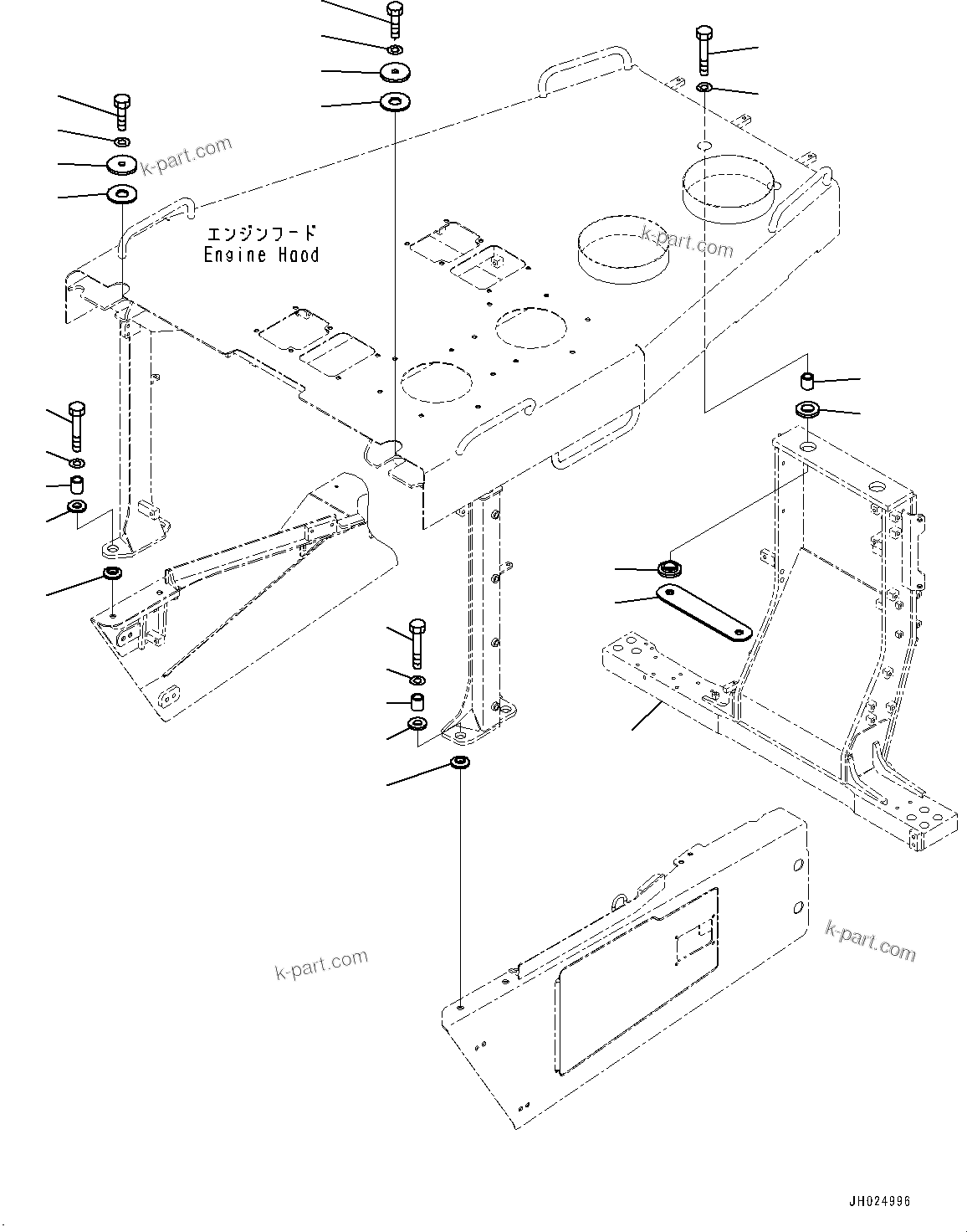 Komatsu parts book diagram for D375AI-8 S/N 81001-UP: ENGINE HOOD AND SIDE COVER GROUP, HOOD MOUNTING(#81001-)