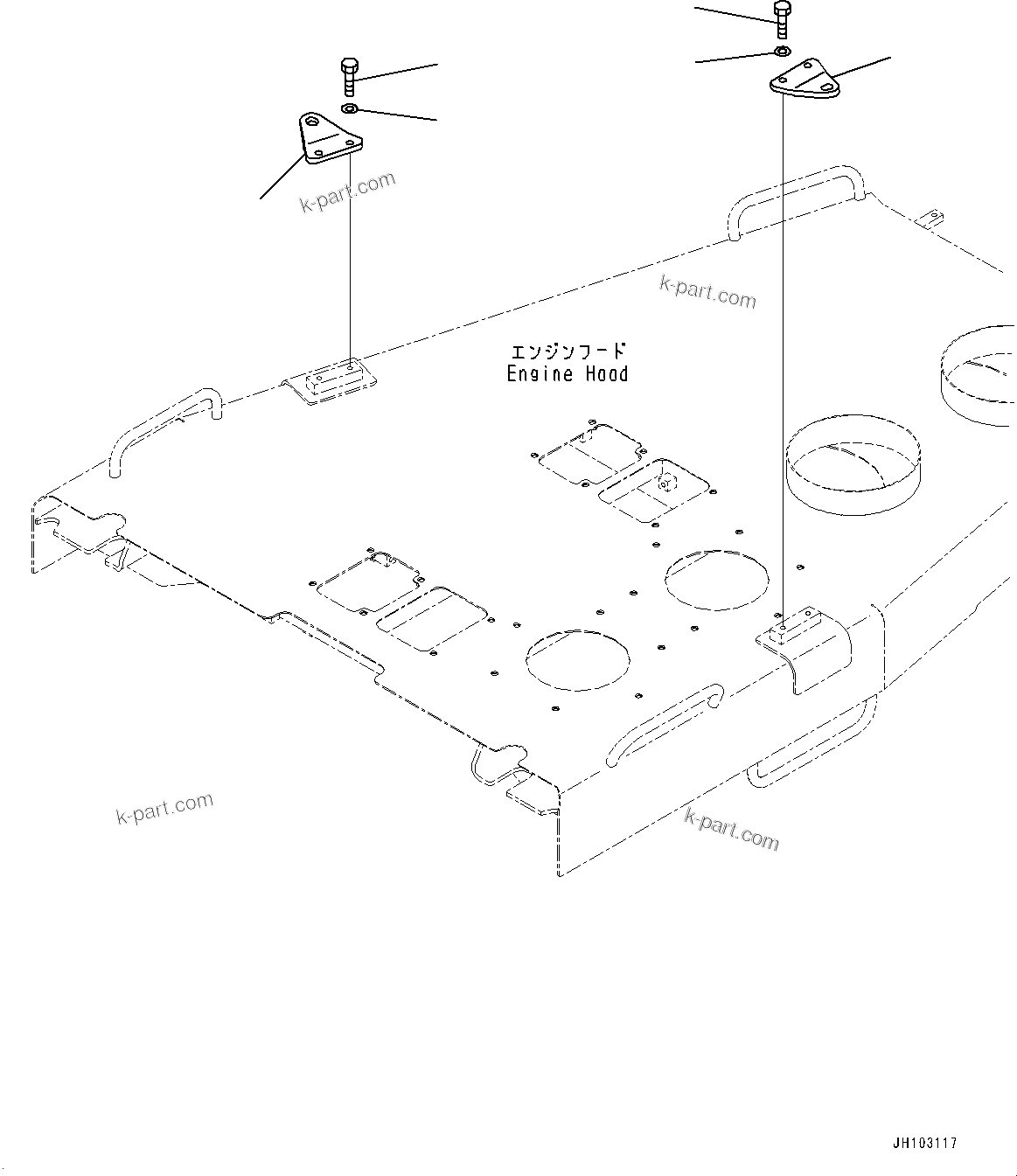 Komatsu parts book diagram for D375AI-8 S/N 81001-UP: ENGINE HOOD AND SIDE COVER GROUP, BRACKET FOR TIE-OFF(#81001-)