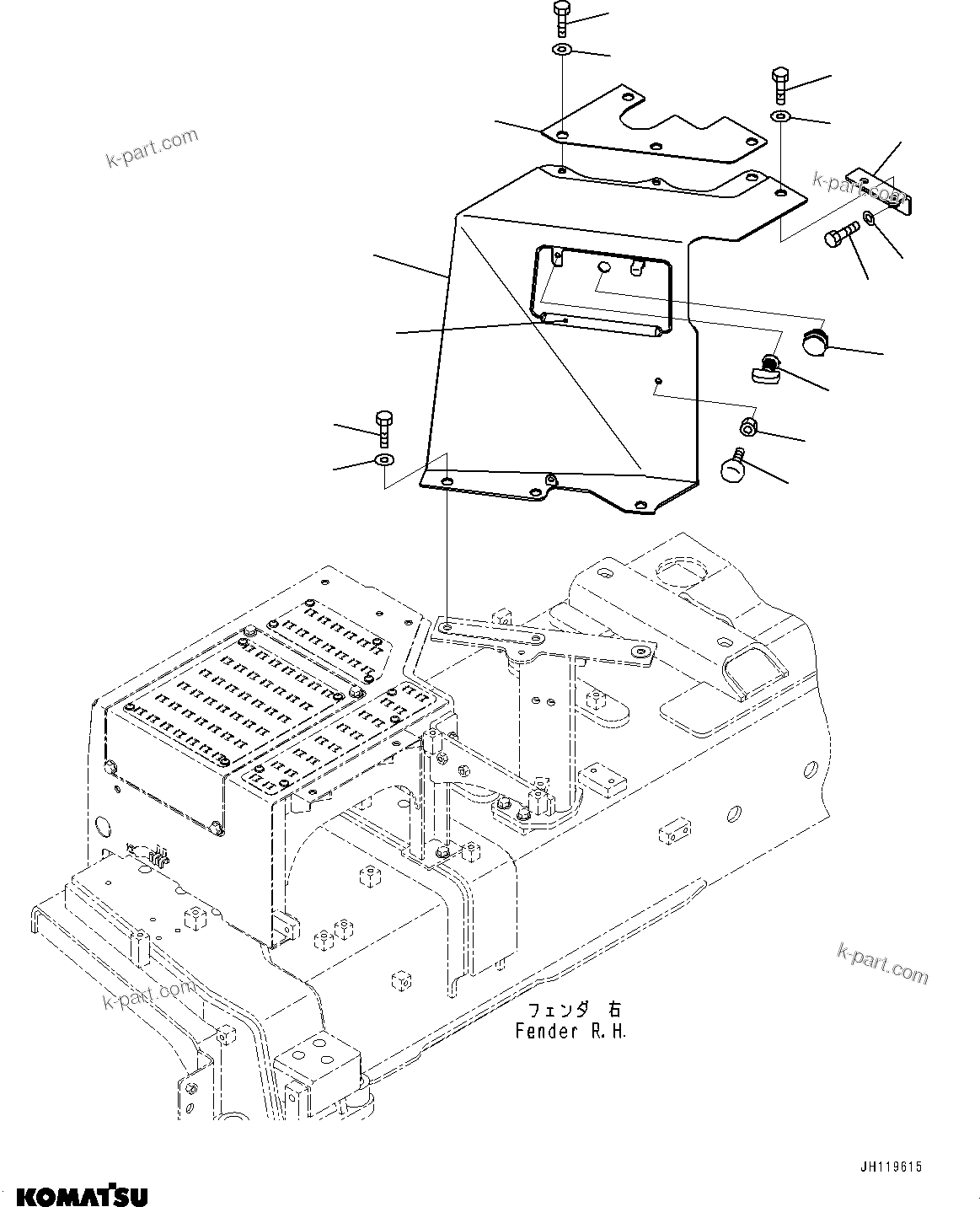 Komatsu parts book diagram for D375AI-8 S/N 81001-UP: FENDER RELATED PARTS, FENDER COVER (4/5)(#81001-)