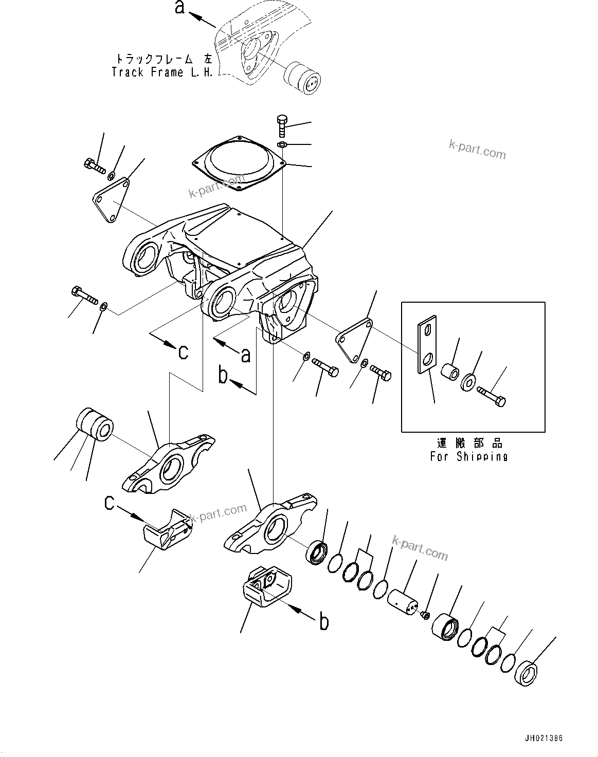 Komatsu parts book diagram for D375AI-8 S/N 81001-UP: TRACK FRAME, 2ND AND 3RD BOGIE, L.H. (COLD AREA SPECIFICATION A (-30 DEG C))(#80094-)